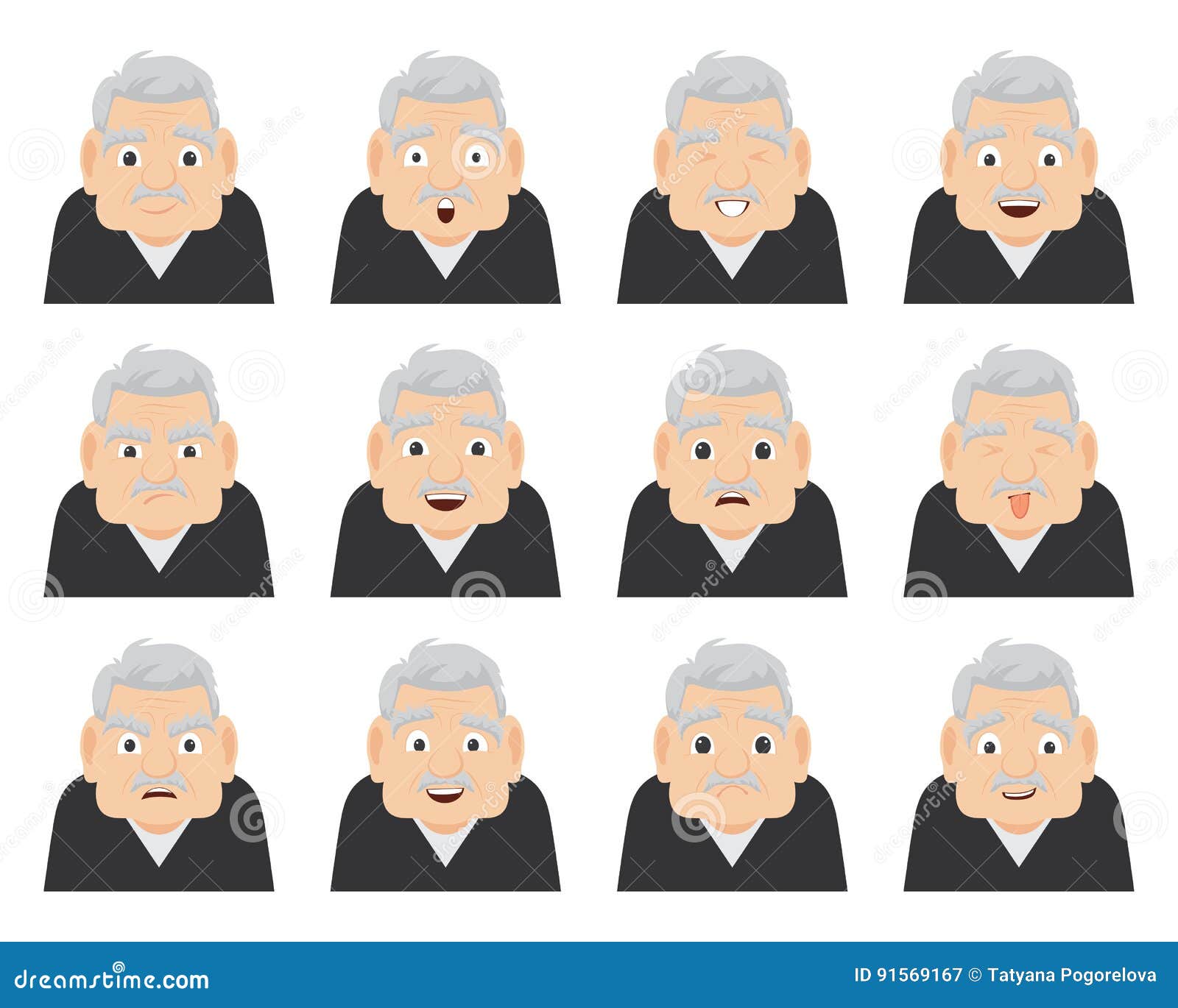 A Set of Emotions of the Grandfather on the Face. the Senior Cartoon  Character of a Male with Different Expressions Stock Illustration -  Illustration of facial, cartoon: 91569167