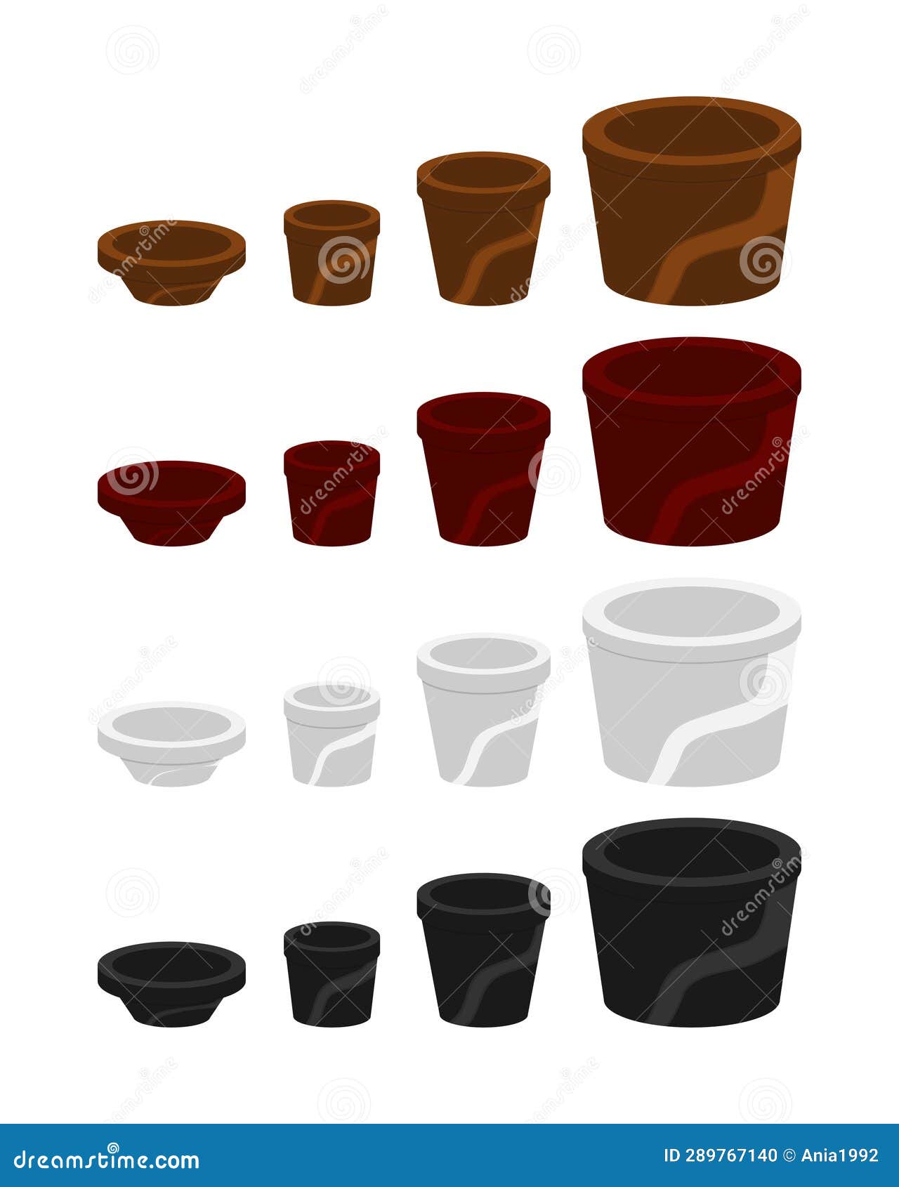 Set of Empty Flower Pots of Different Shapes. Vector Illustration Stock Illustration