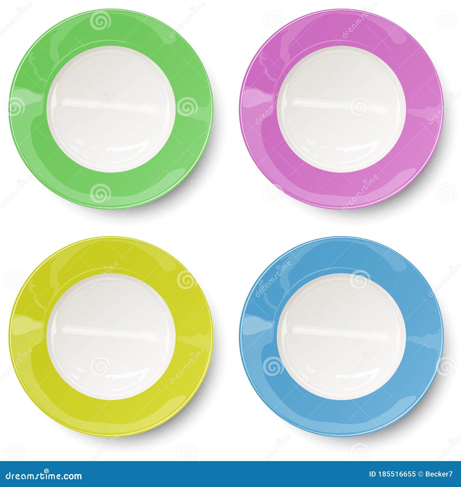 Set of Empty Plates Isolated on White Stock Vector Illustration of plate, isolated 185516655