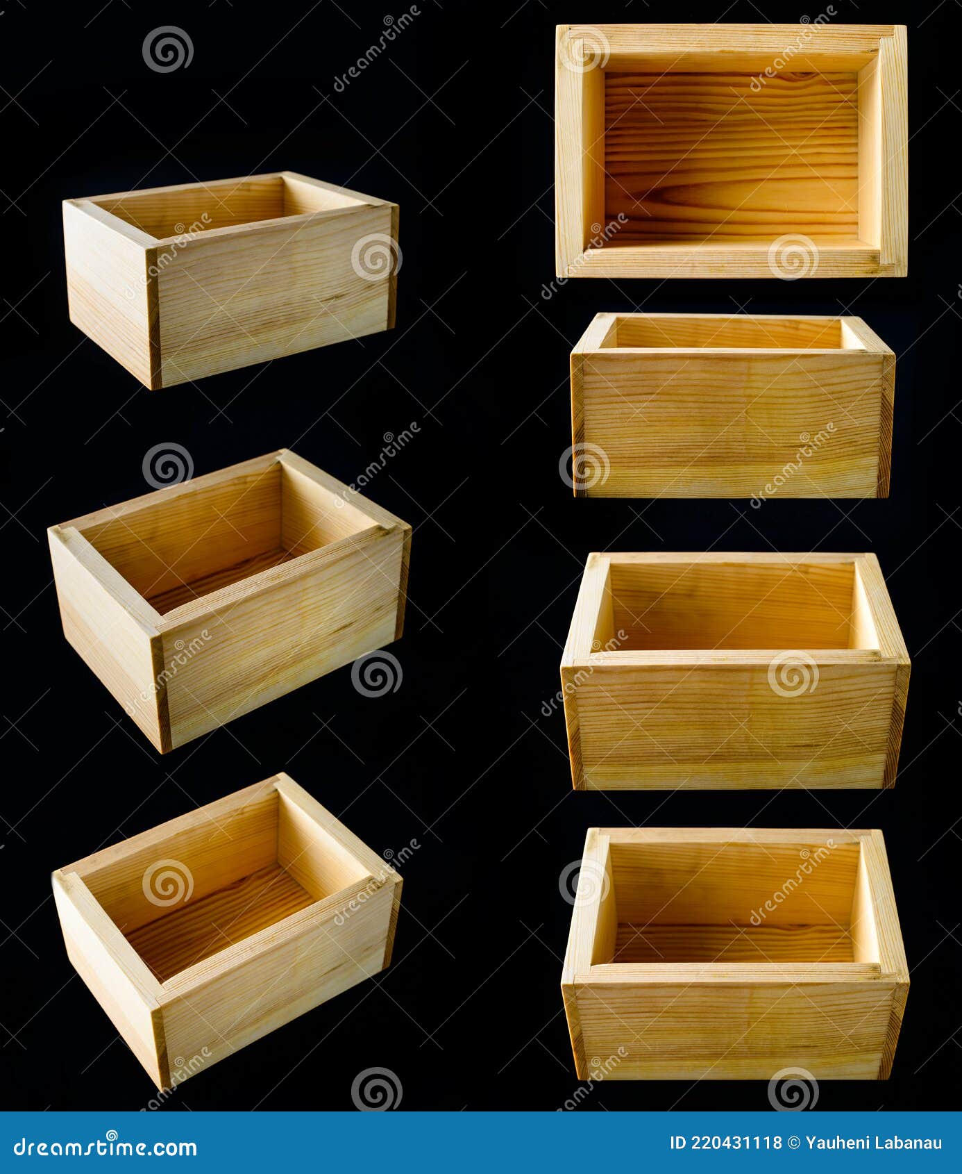 Set of Empty Wooden Boxes on Black Stock Photo Image of rustic, retro