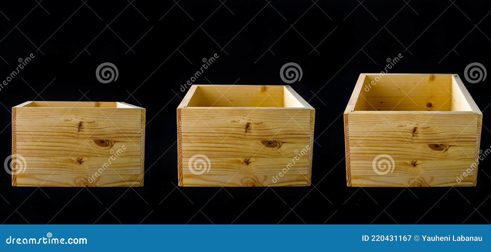 Set of Empty Wooden Boxes on Black Stock Image Image of wood, wooden