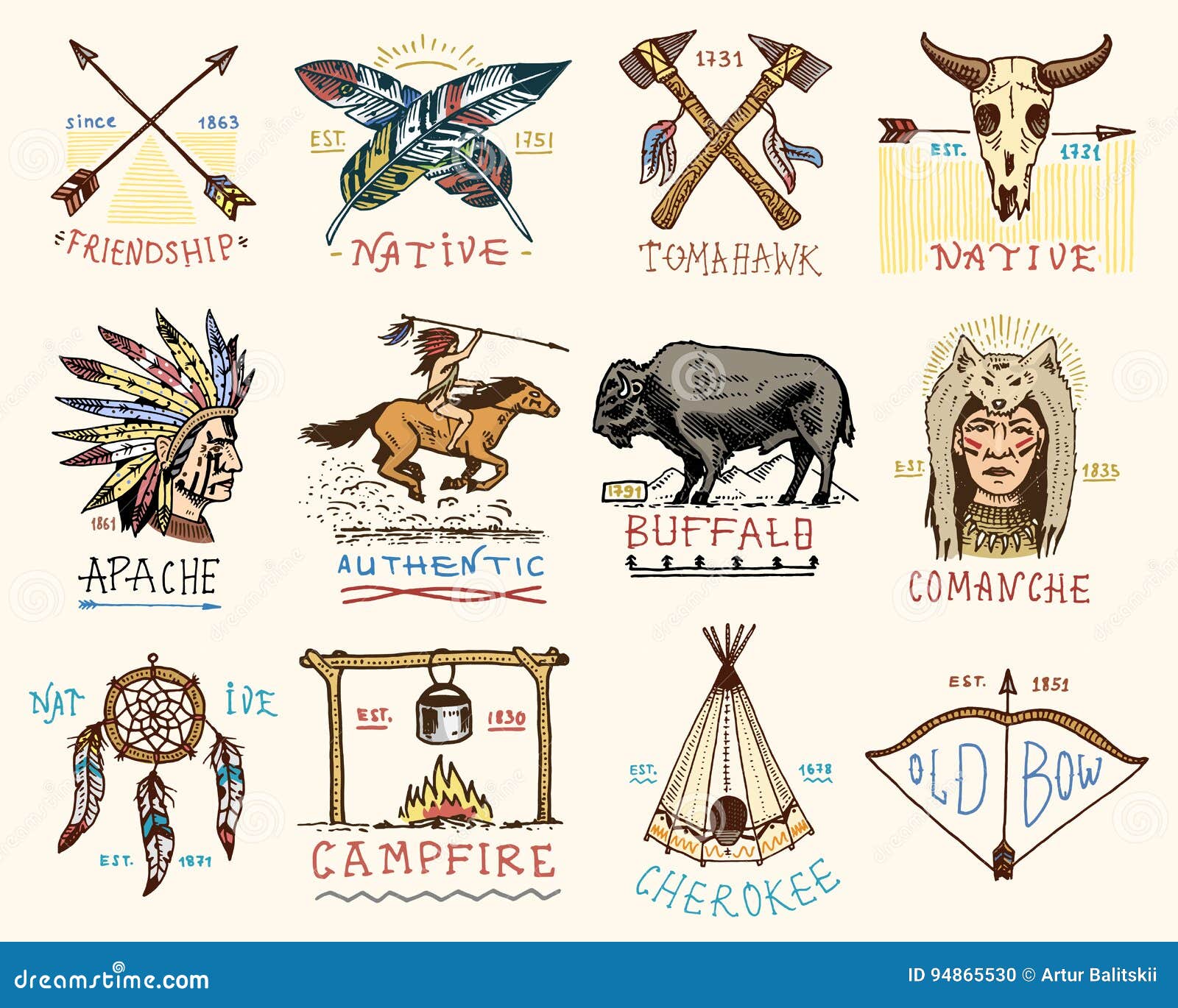 Tilbagebetale procedure Depression Set of Engraved Vintage, Hand Drawn, Old, Labels or Badges for Indian or  Native American. Buffalo, Face with Feathers Stock Vector - Illustration of  label, culture: 94865530
