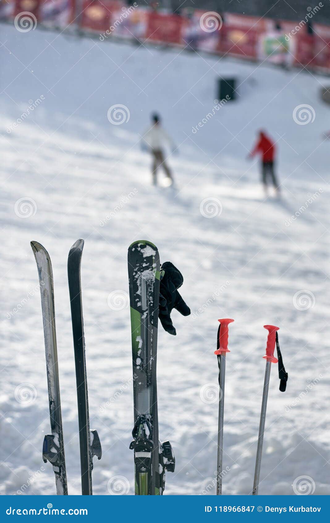 Set Equipment Skiing Set Equipment Skiing Winter Resort Closeup Photo 118966847 