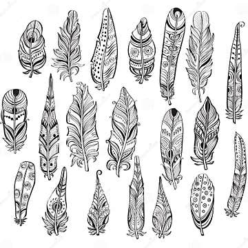 Set of ethnic feathers stock vector. Illustration of sketch - 69796606