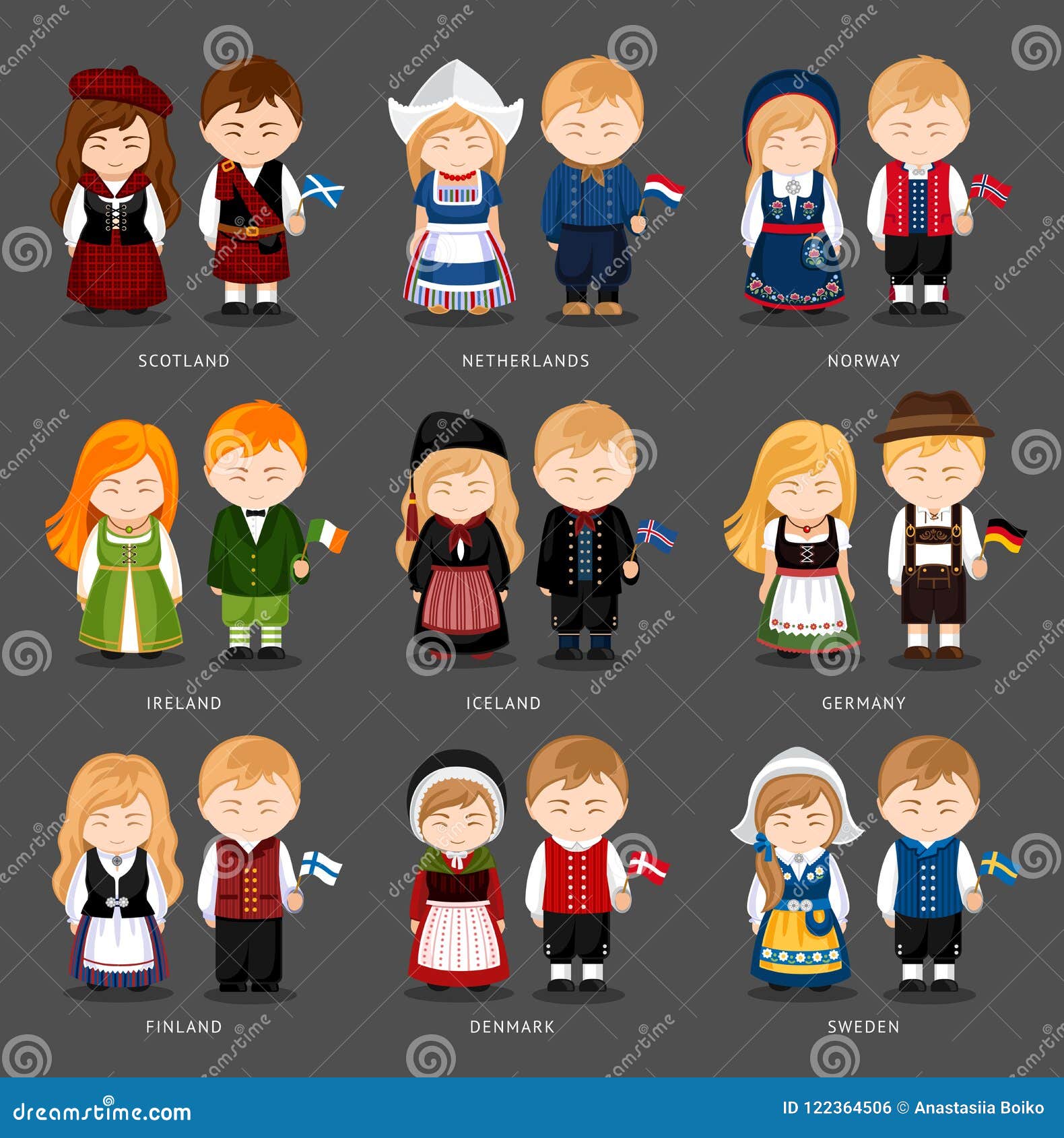 Set of European Pairs Dressed in Different National Costumes. Stock ...