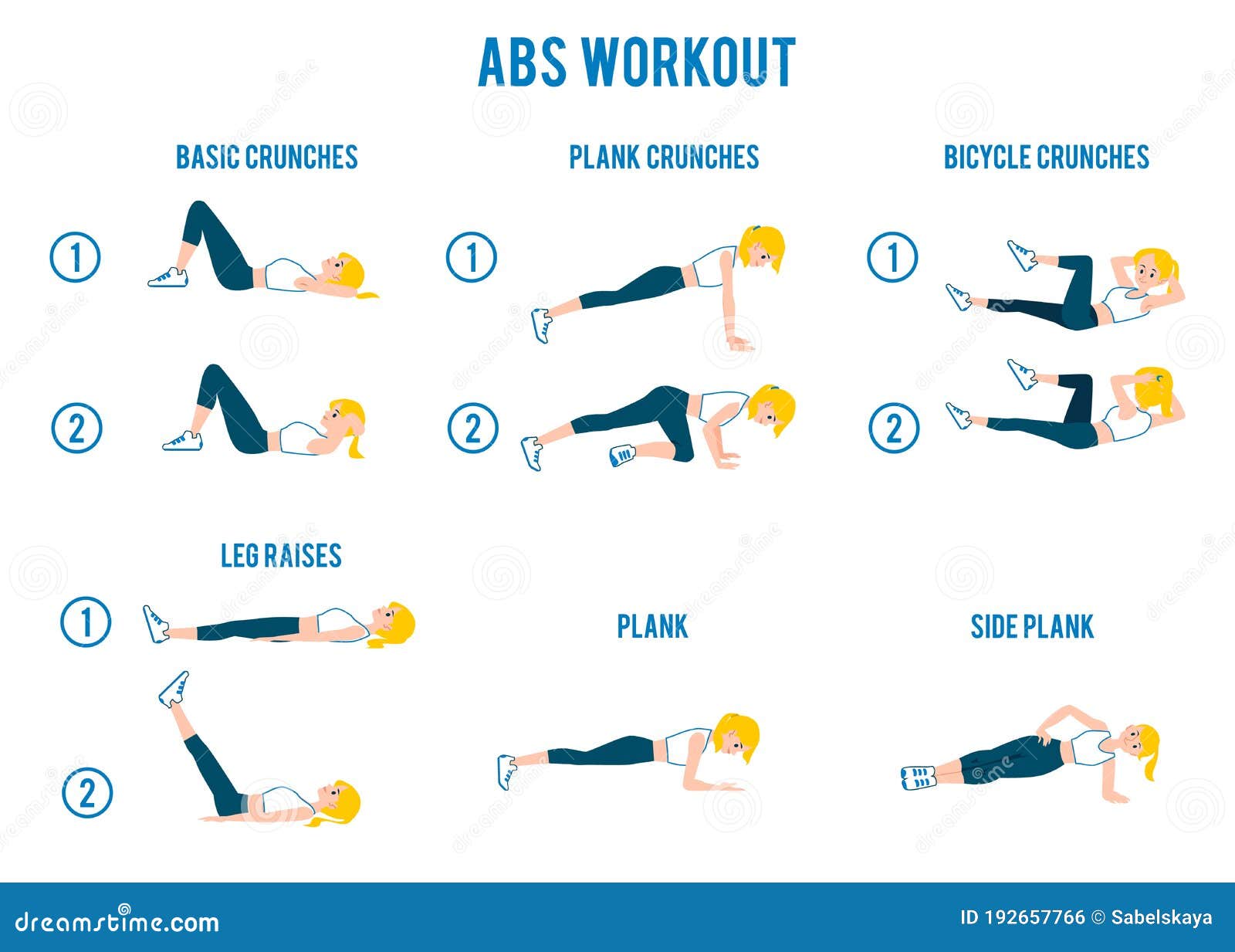 Abs exercises set. stock vector. Illustration of girl - 92863905