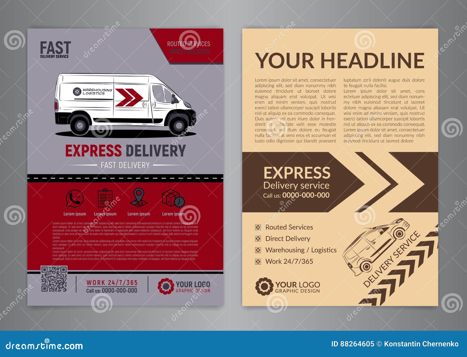 Set Of Express Delivery Service Brochure Flyer Design Set Of Express Delivery Service Brochure Flyer Design