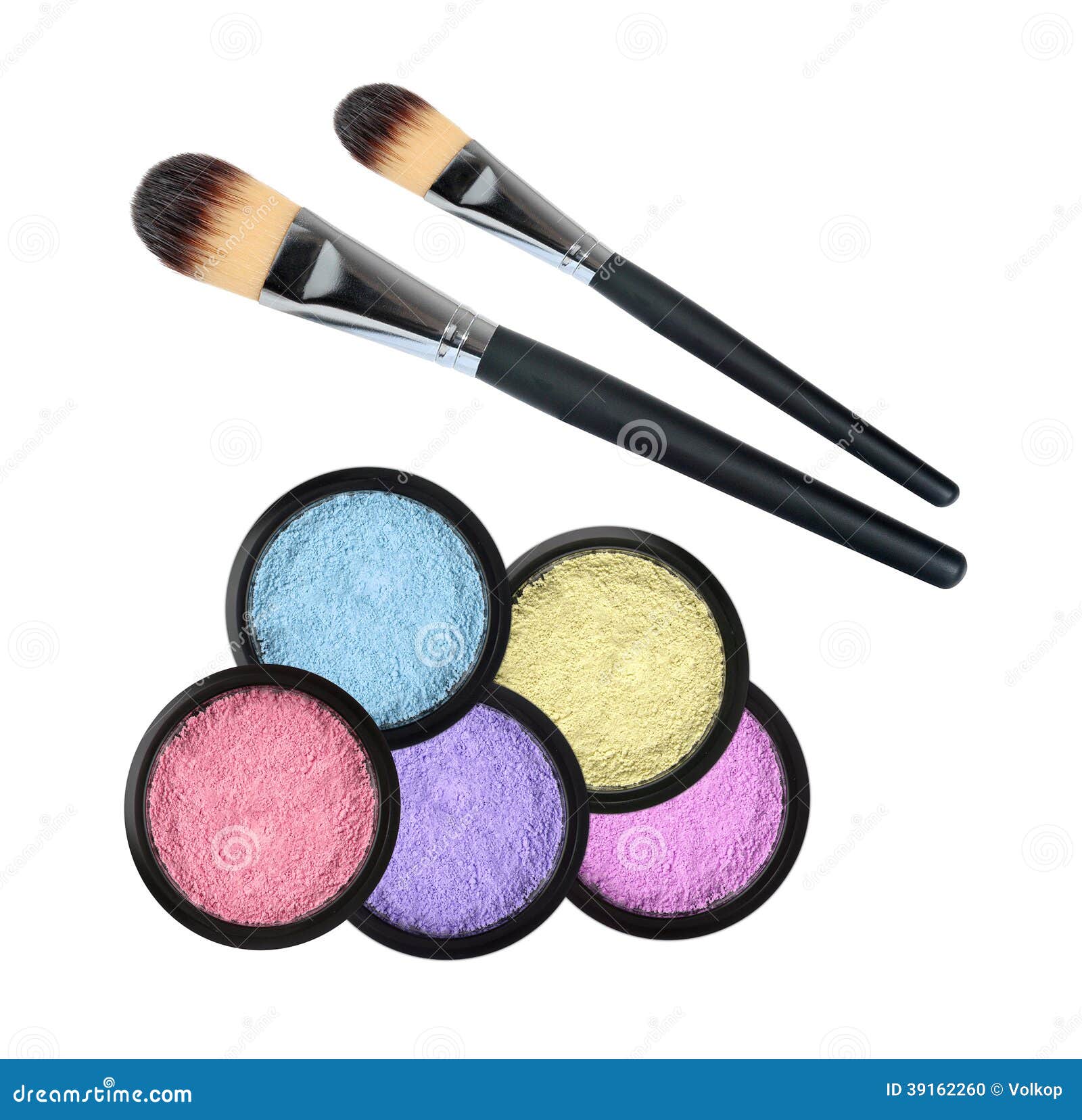 Set of 5 Eyeshadows and Brushes Isolated Stock Photo Image of