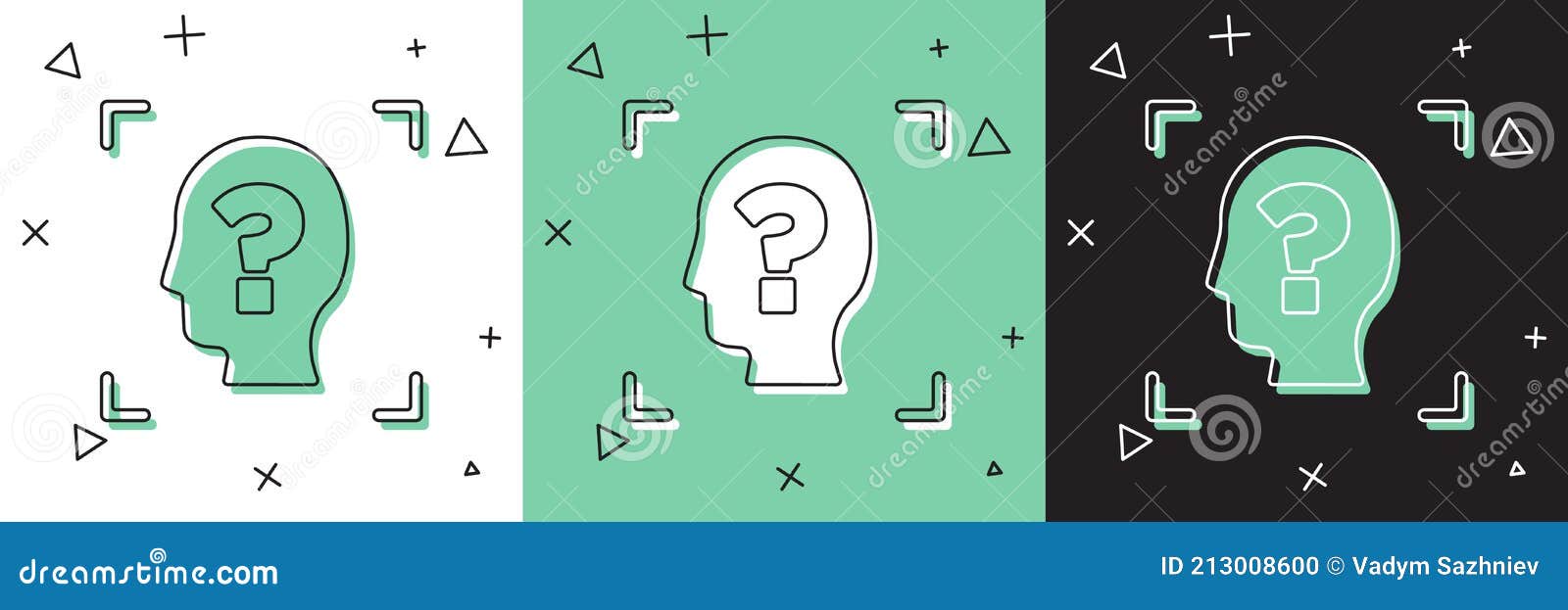 Set Face Recognition Icon Isolated on White and Green, Black Background