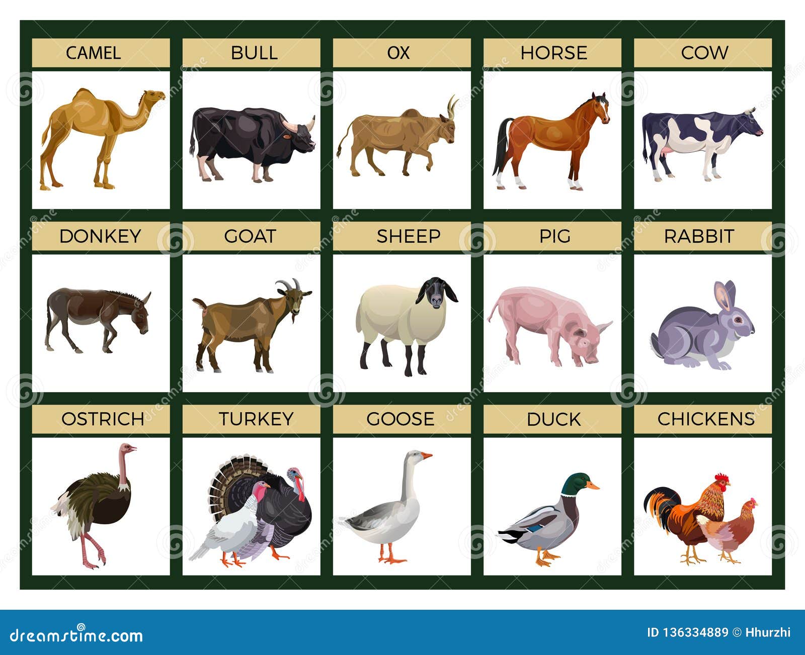 Farm animals vector stock vector. Illustration of realistic - 136334889