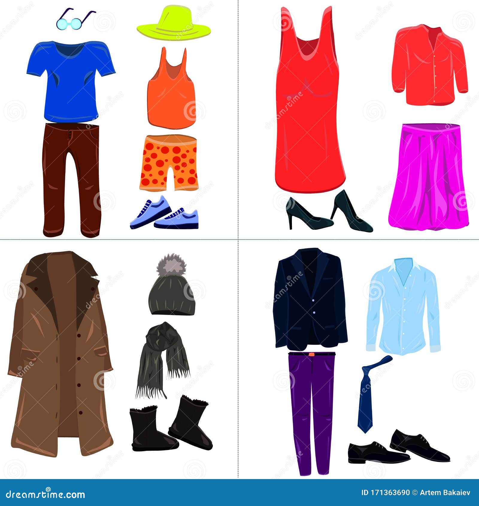 Set of Fashion Collection of Man Women Wardrobe. Various Clothing - Set ...
