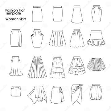 Set of Fashion Flat Templates Sketches - Woman Skirts Stock ...