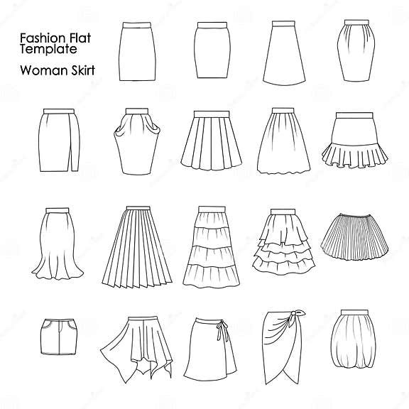 Set of Fashion Flat Templates Sketches - Woman Skirts Stock ...