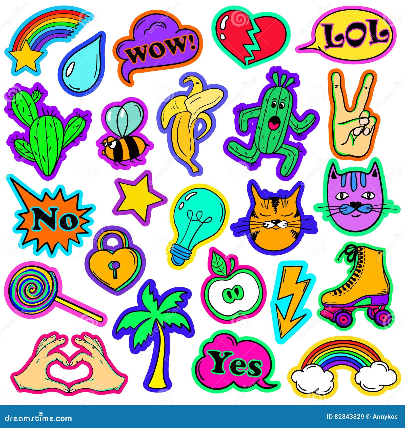 Set of Fashion Stickers in 80s-90s Comic Style. Stock Vector ...