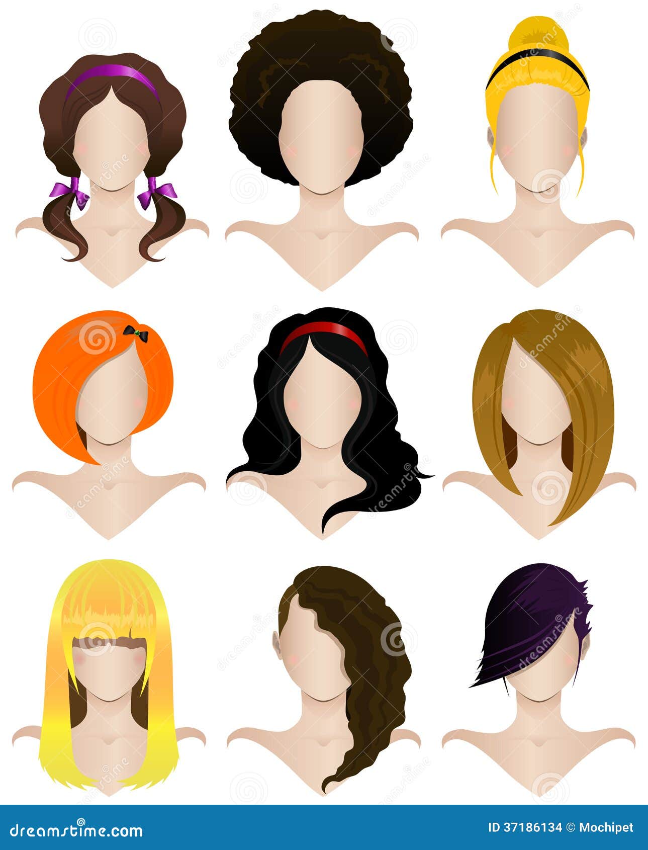 Set of female hairstyles stock vector. Illustration of hairdo - 37186134