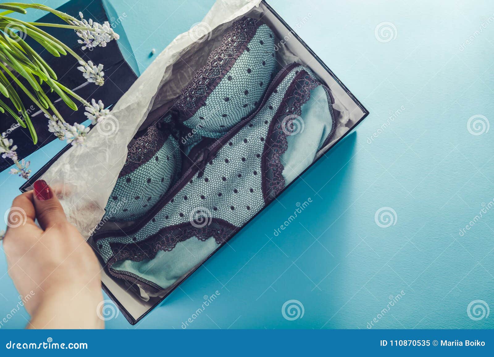 Set of Female Underwear in the Gift Box with Spring Flowers. a Present ...