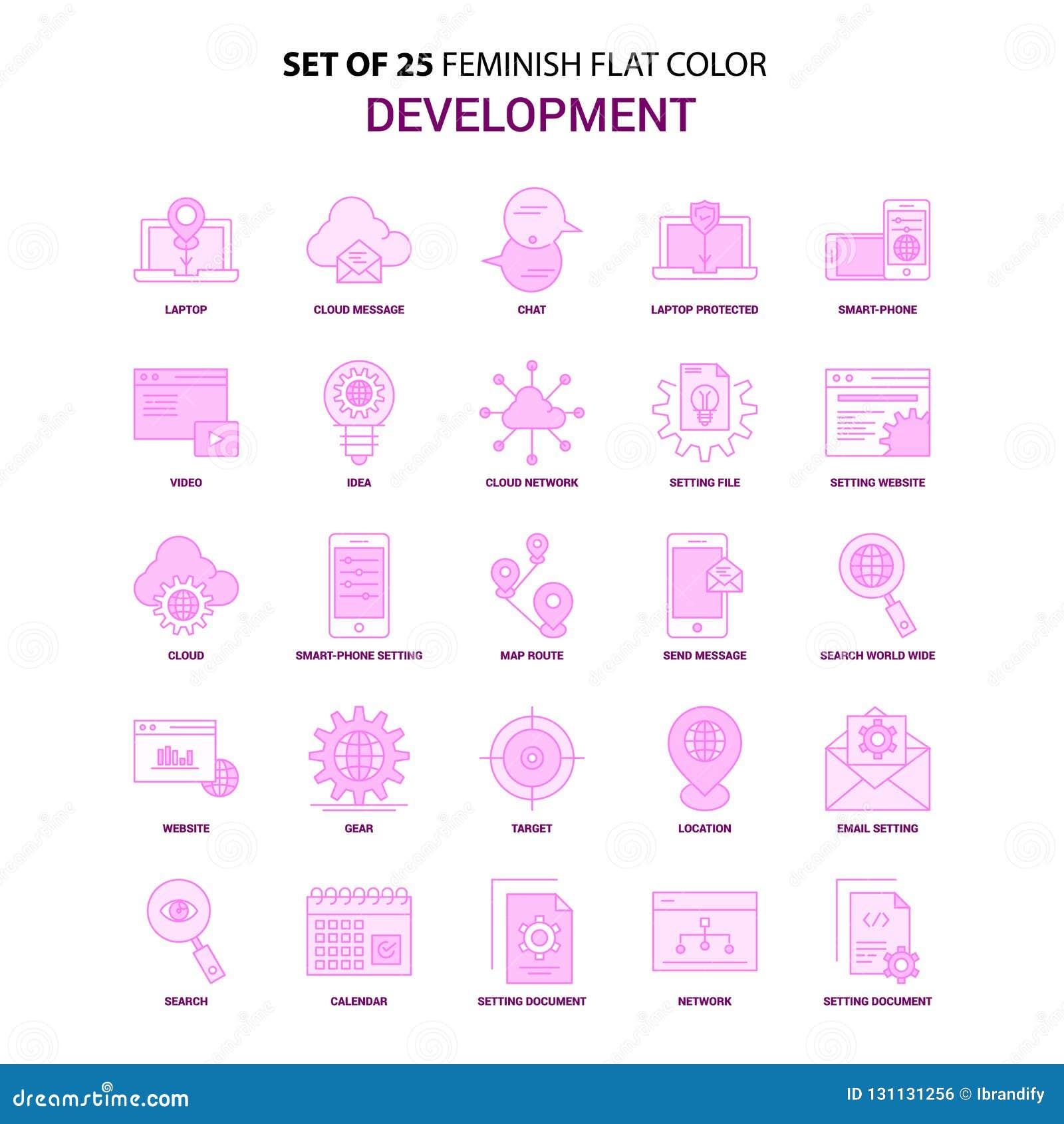set of 25 feminish development flat color pink icon set