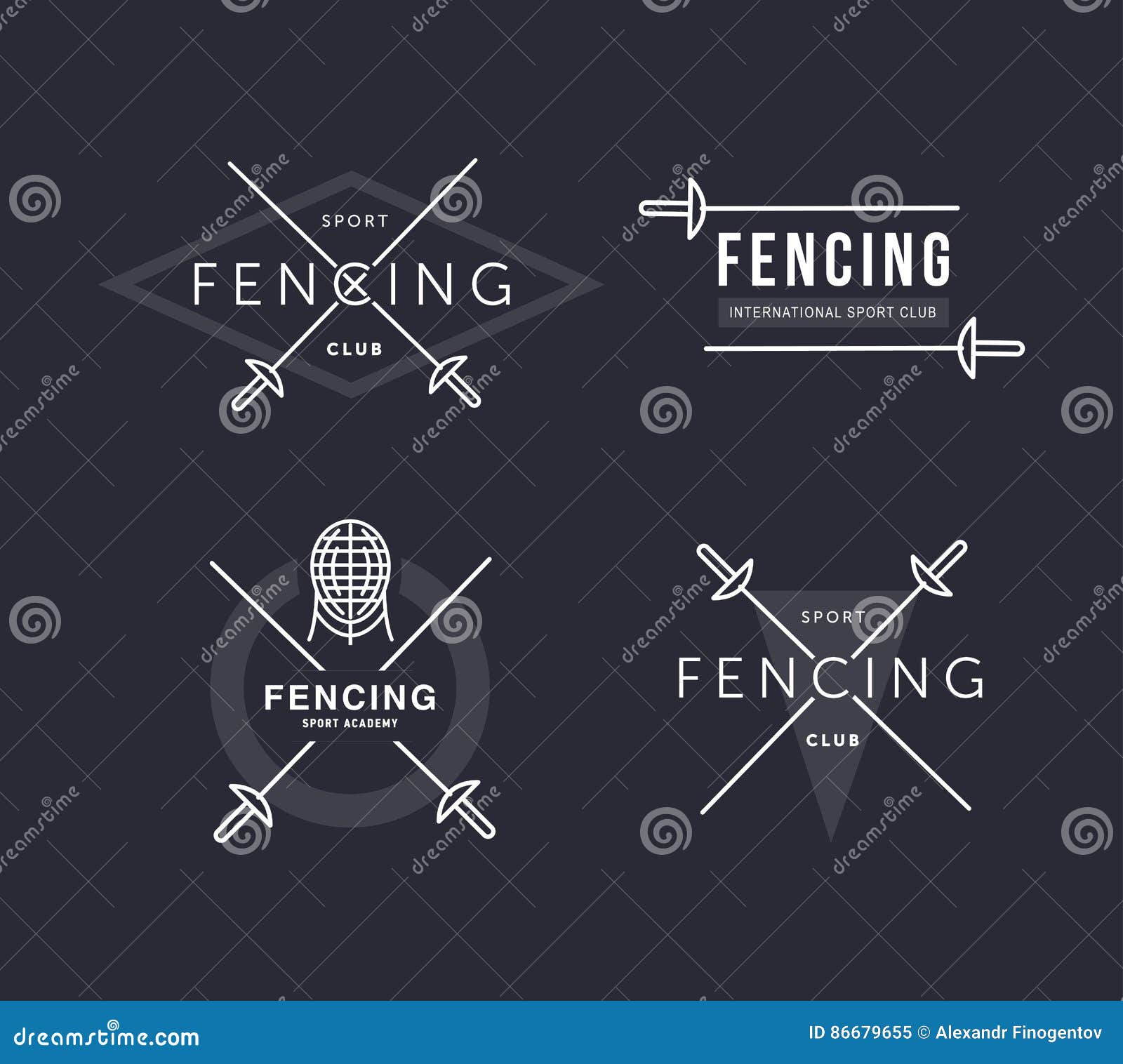 set of fencing sports  logo or badge. emblem s. fencing equipment - rapier, foil, mask. sport academy.