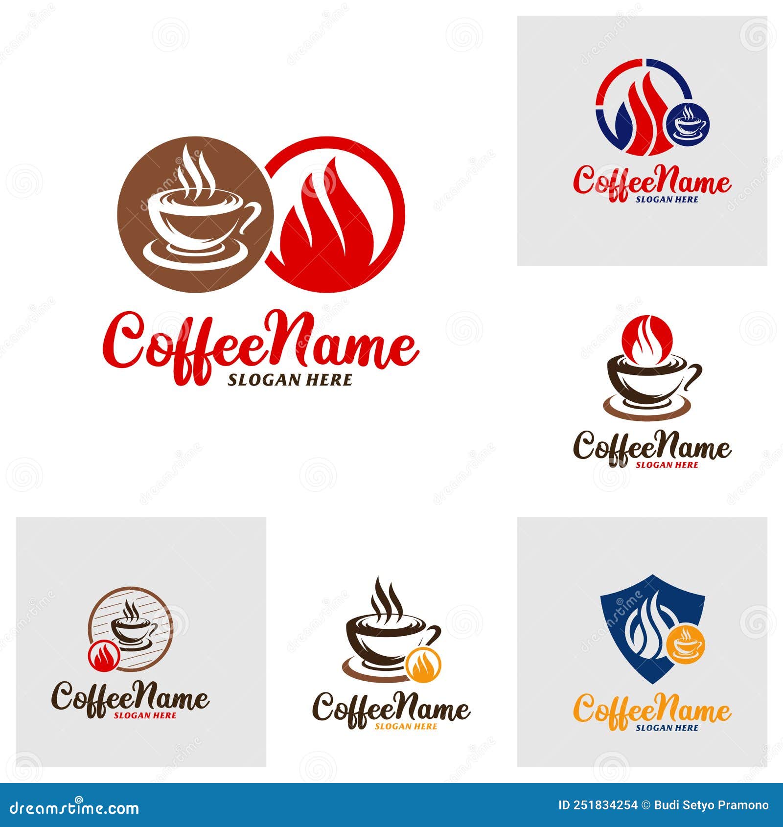 Set of Fire Coffee Logo Design Template. Coffee Fire Logo Concept