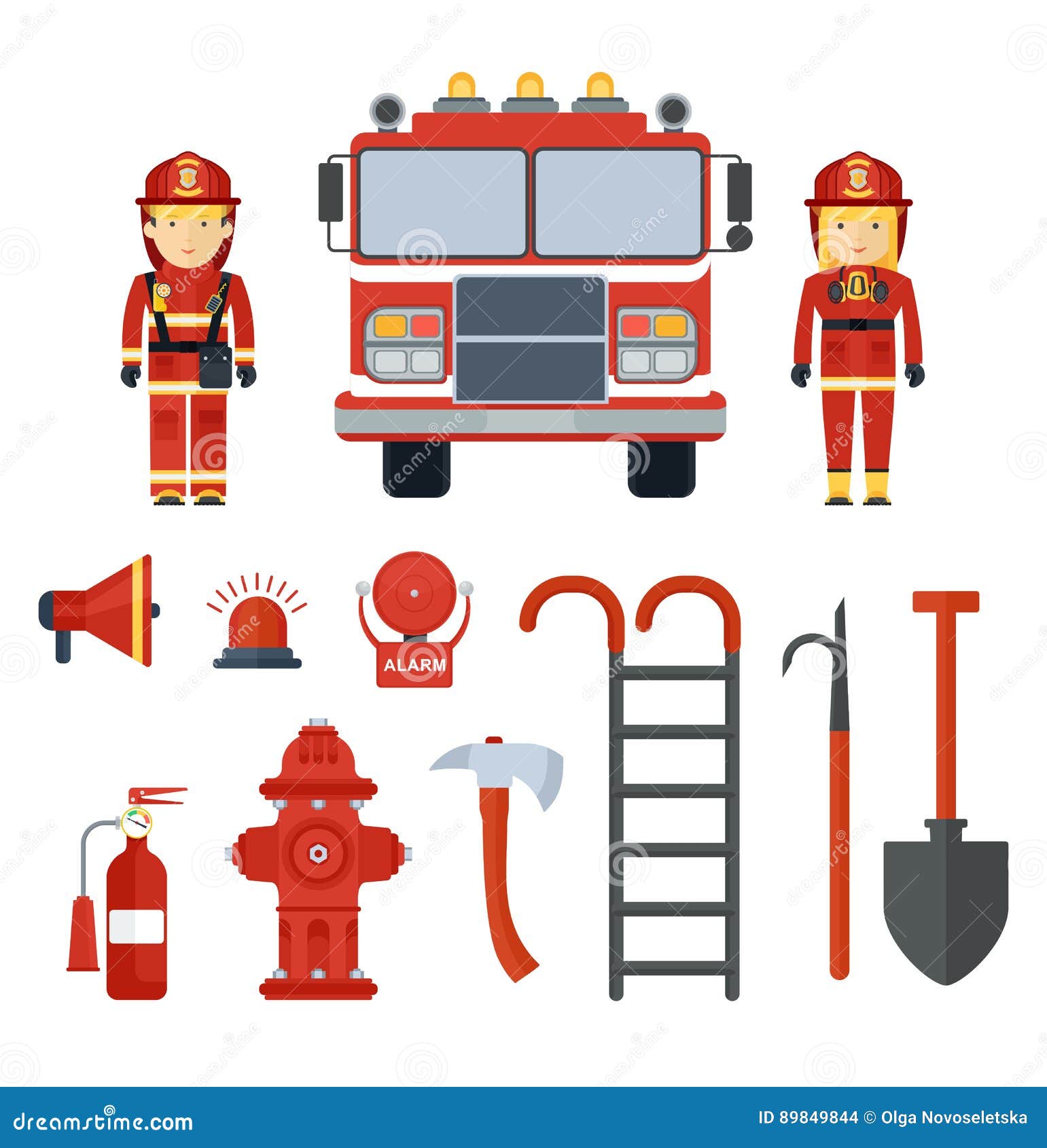 Set of Fire Equipment Fireman Stock Vector Illustration of fire