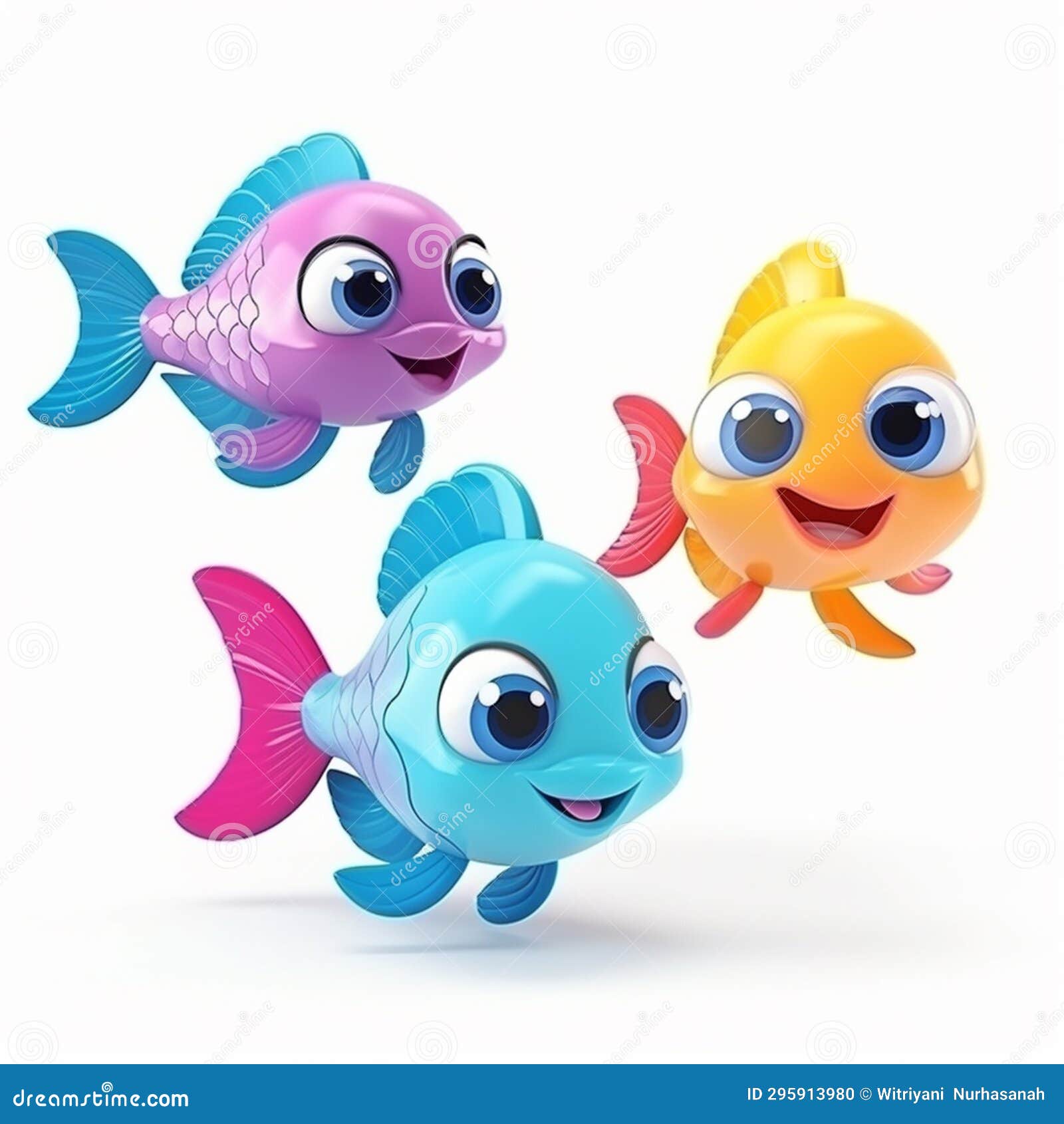 Set Fish Characters Isolated on White Background. Cute Little