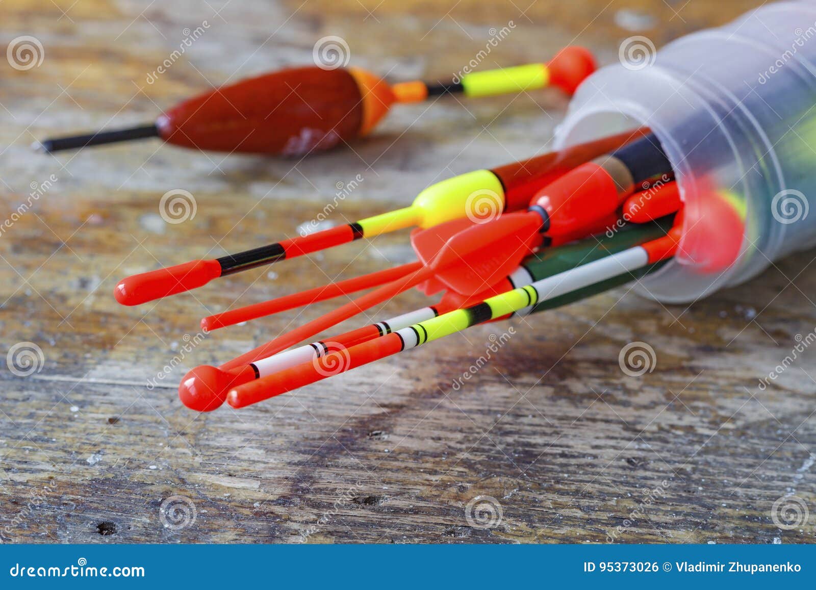 Set of Fishing Bobbers on a Wooden Table Stock Photo - Image of bobbers,  handmade: 95373026