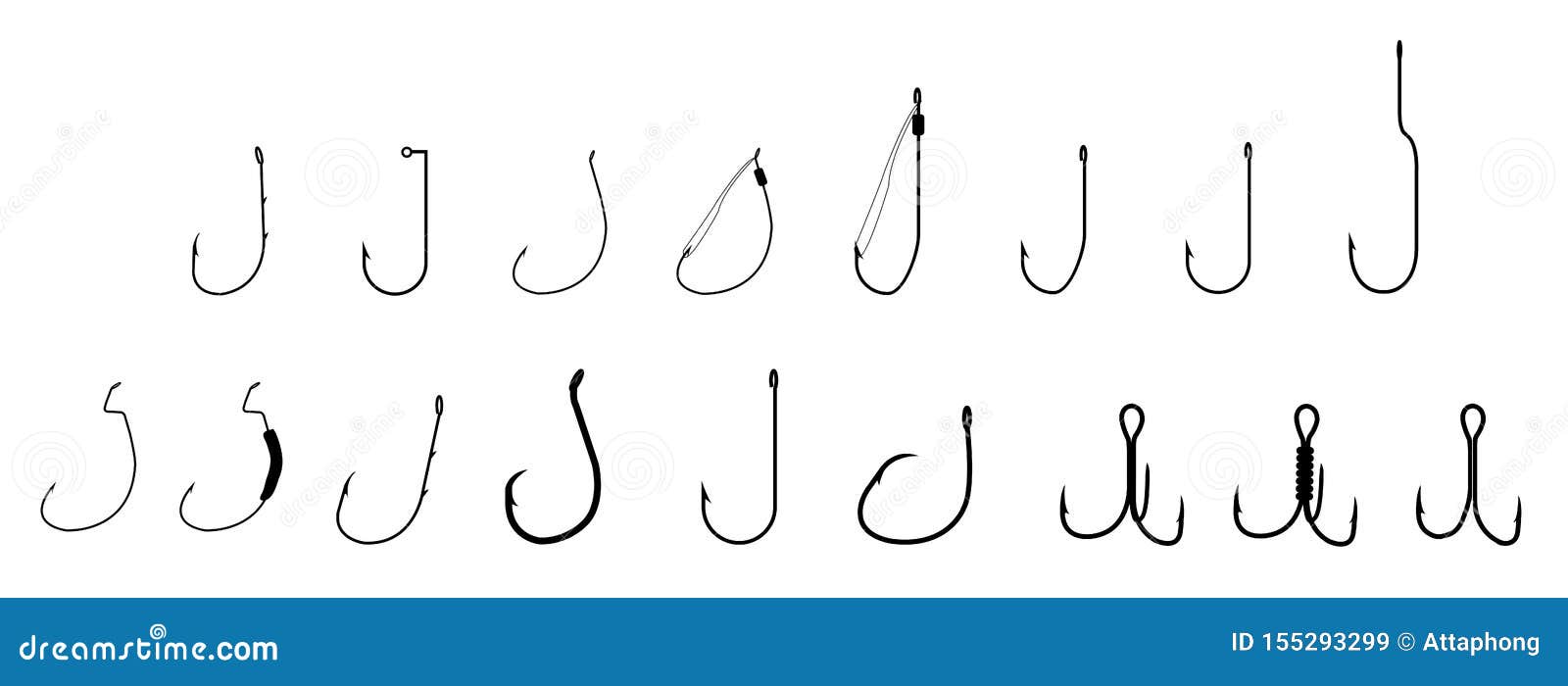 Set of Fishing Hooks Types of Fishing Hooks Isolated on White