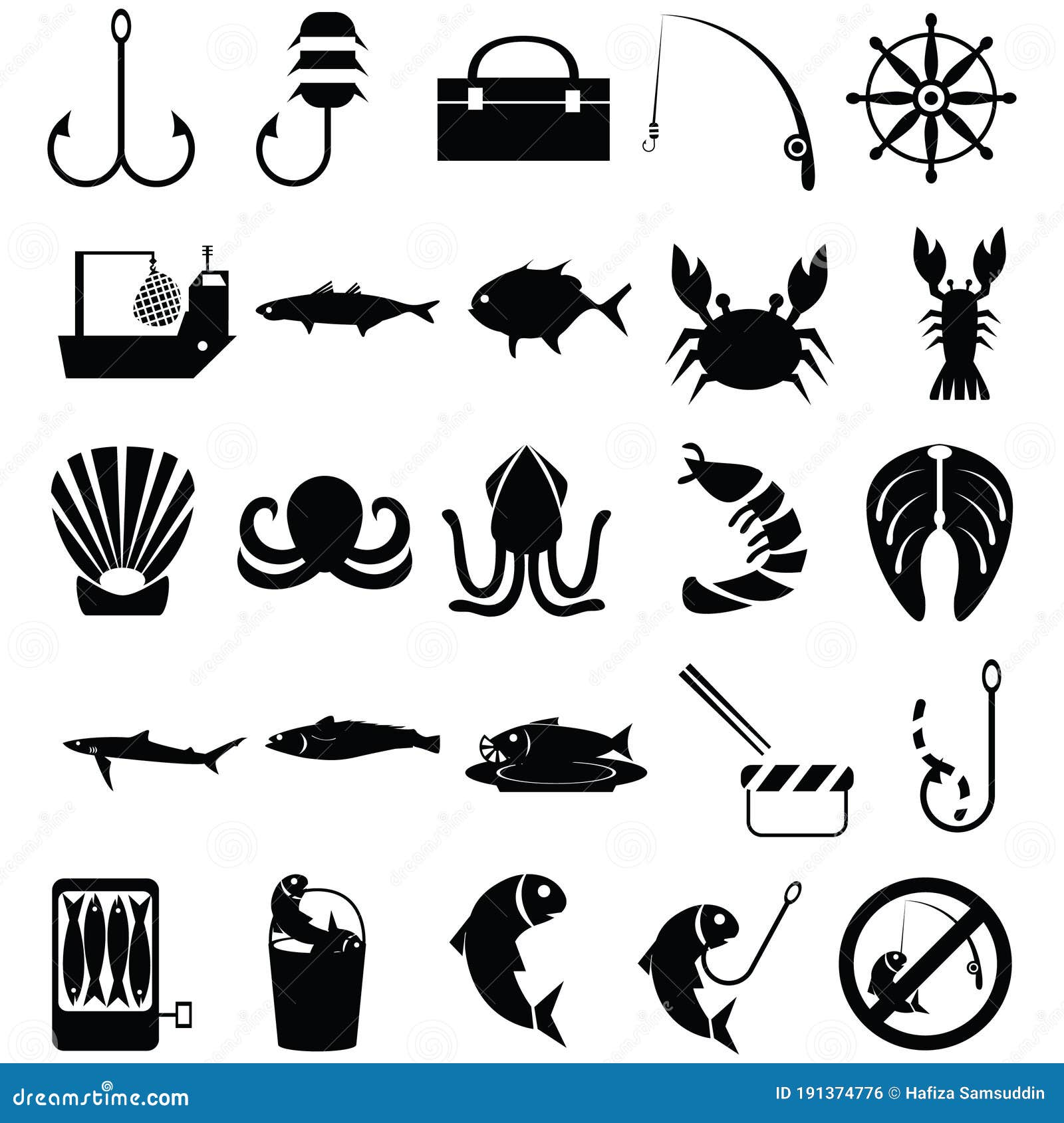 Set of Fishing Icons. Vector Illustration Decorative Design Stock