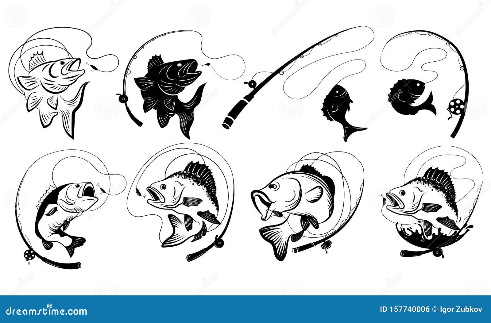 Fishing Logo Black And White Illustration Of A Fish Hunting For Bait  Predatory Fish On The Hook Fishing On The Rod Royalty Free SVG Cliparts  Vectors And Stock Illustration Image 130016866