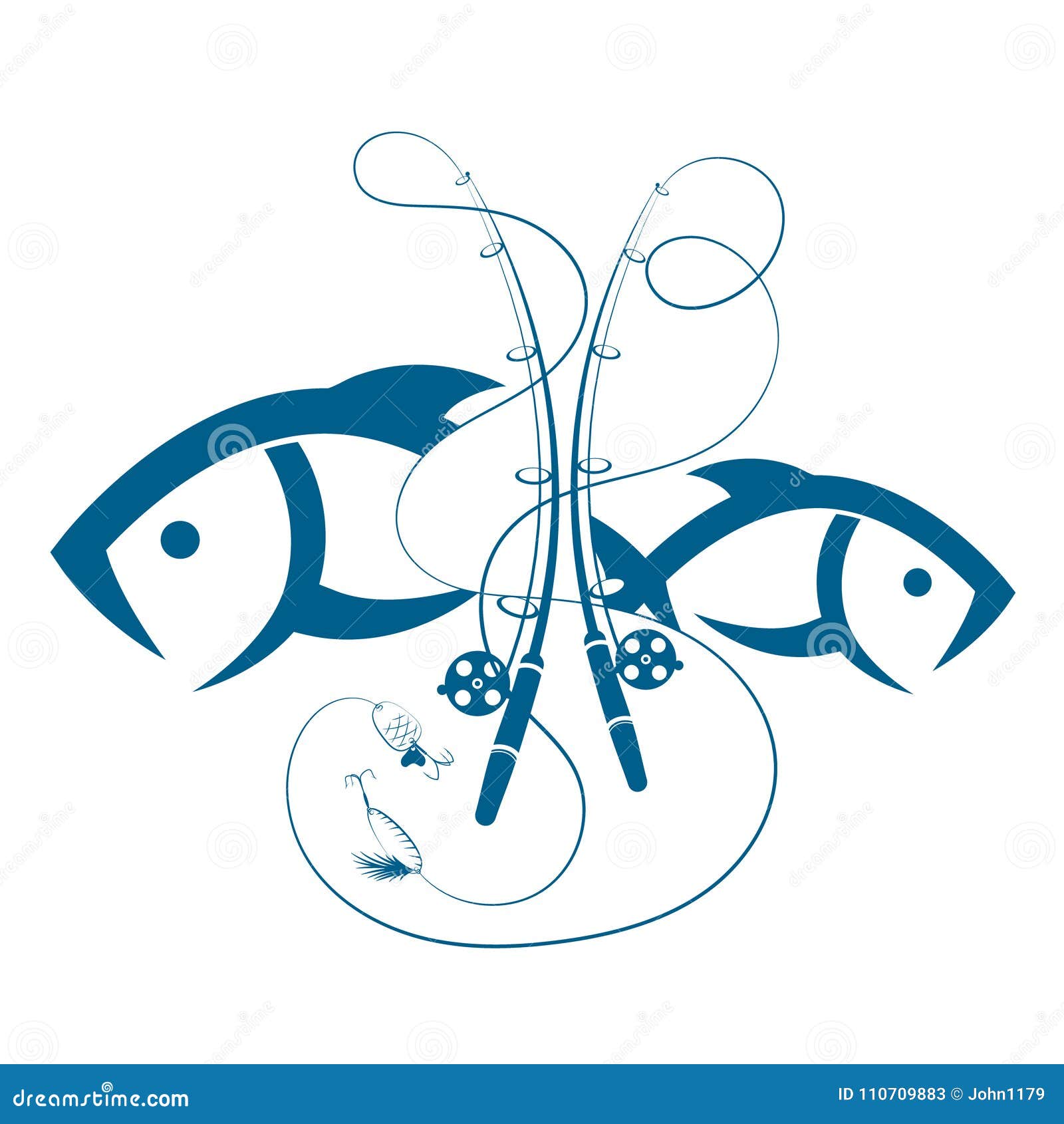 Set of Fishing Rods and Fish Stock Illustration - Illustration of ...