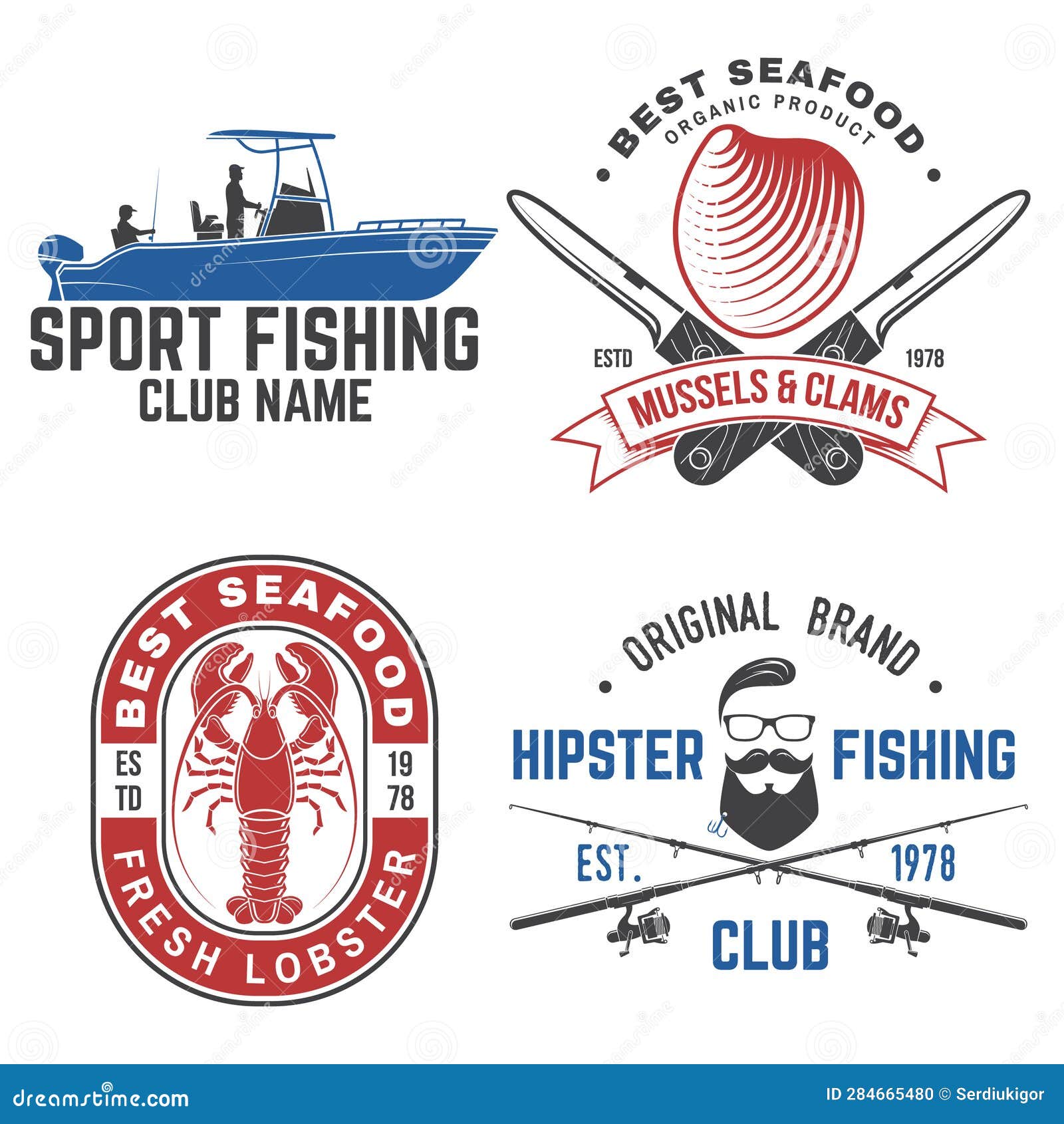 Set of Fishing and Seafood Badges, Logos, Labels, Sticker. Vector Stock  Illustration - Illustration of marine, vintage: 284665480