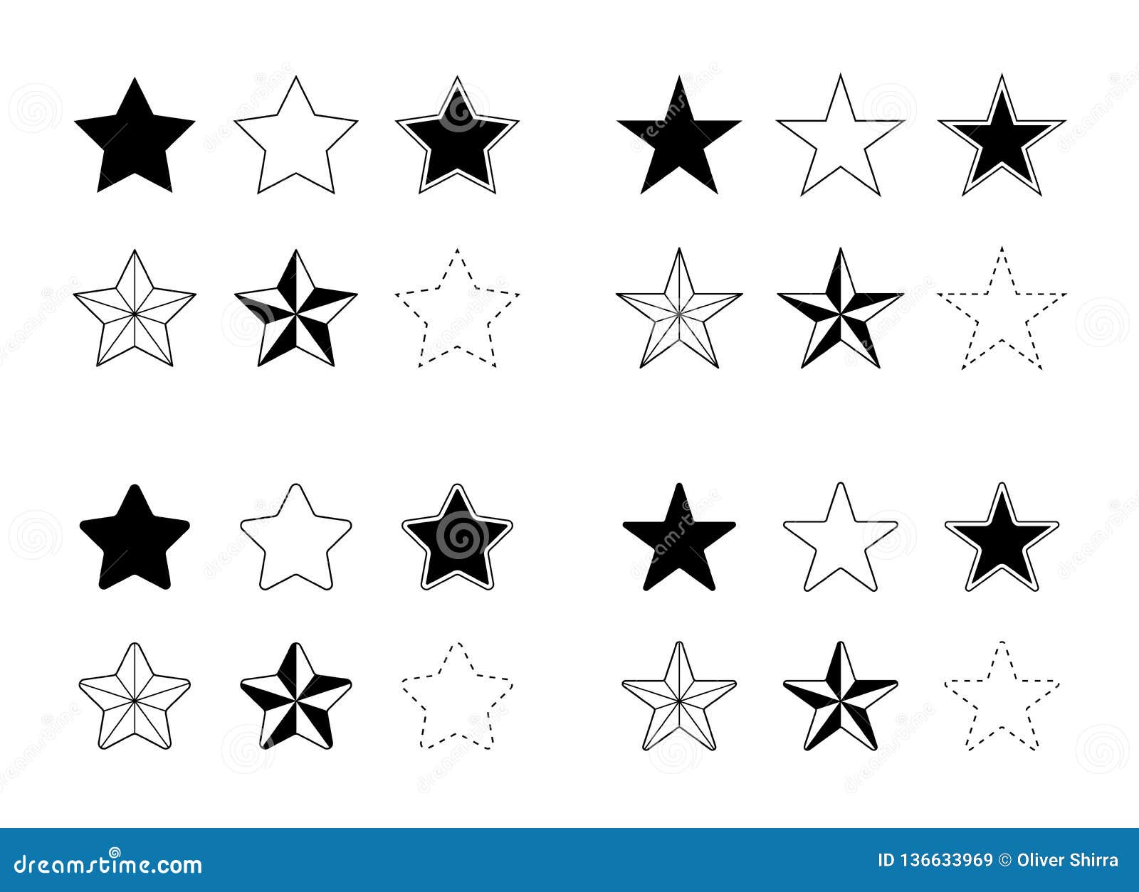 stars  icons set flat single color solid and outlines