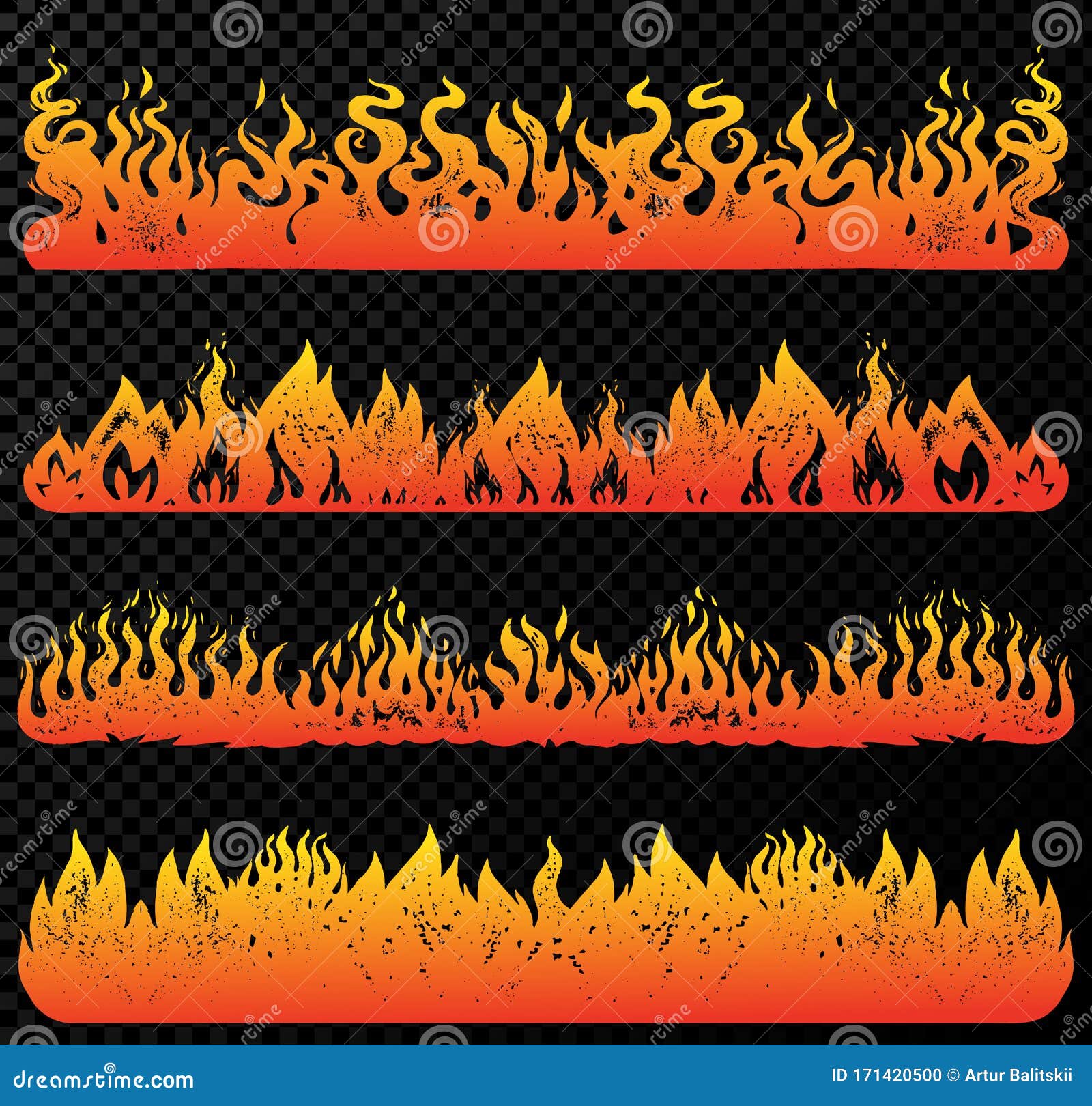 Flame and fire set in vintage style hand drawn Vector Image