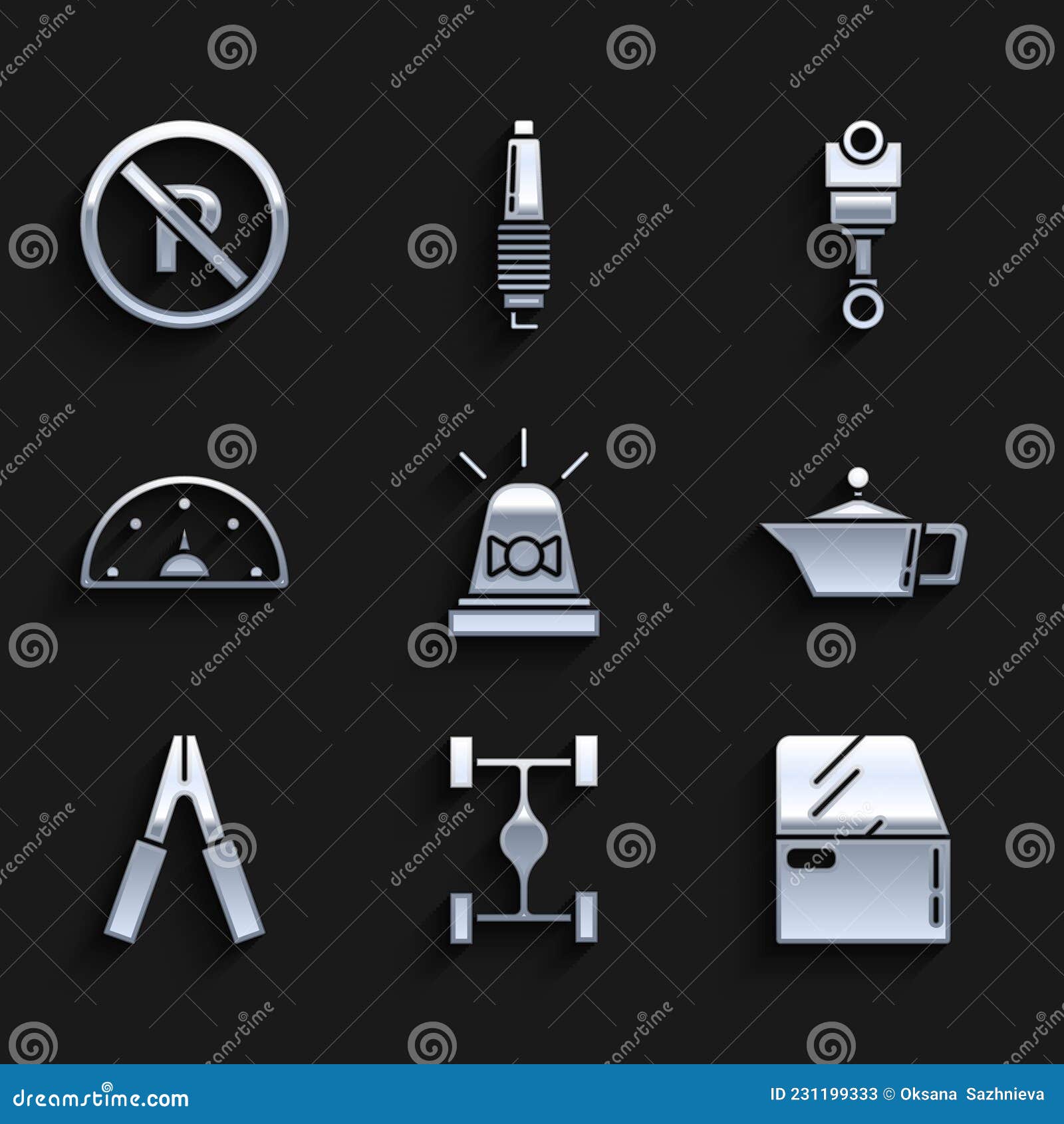 Stellen Sie Das Symbol Für Stoßdämpfer, Autotür, Motor, Batterie