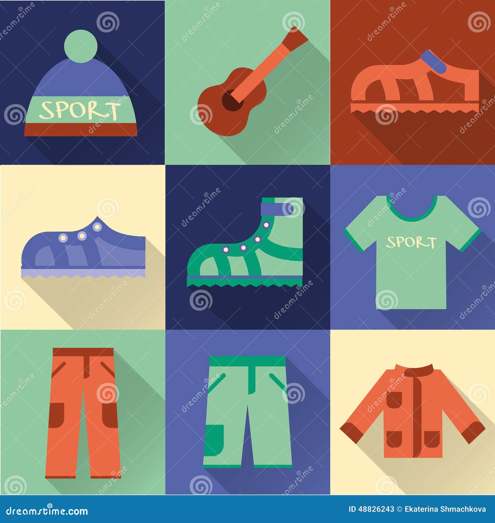 Set of Flat Colorful Hiking, Trekking and Camping Icons. Stock ...