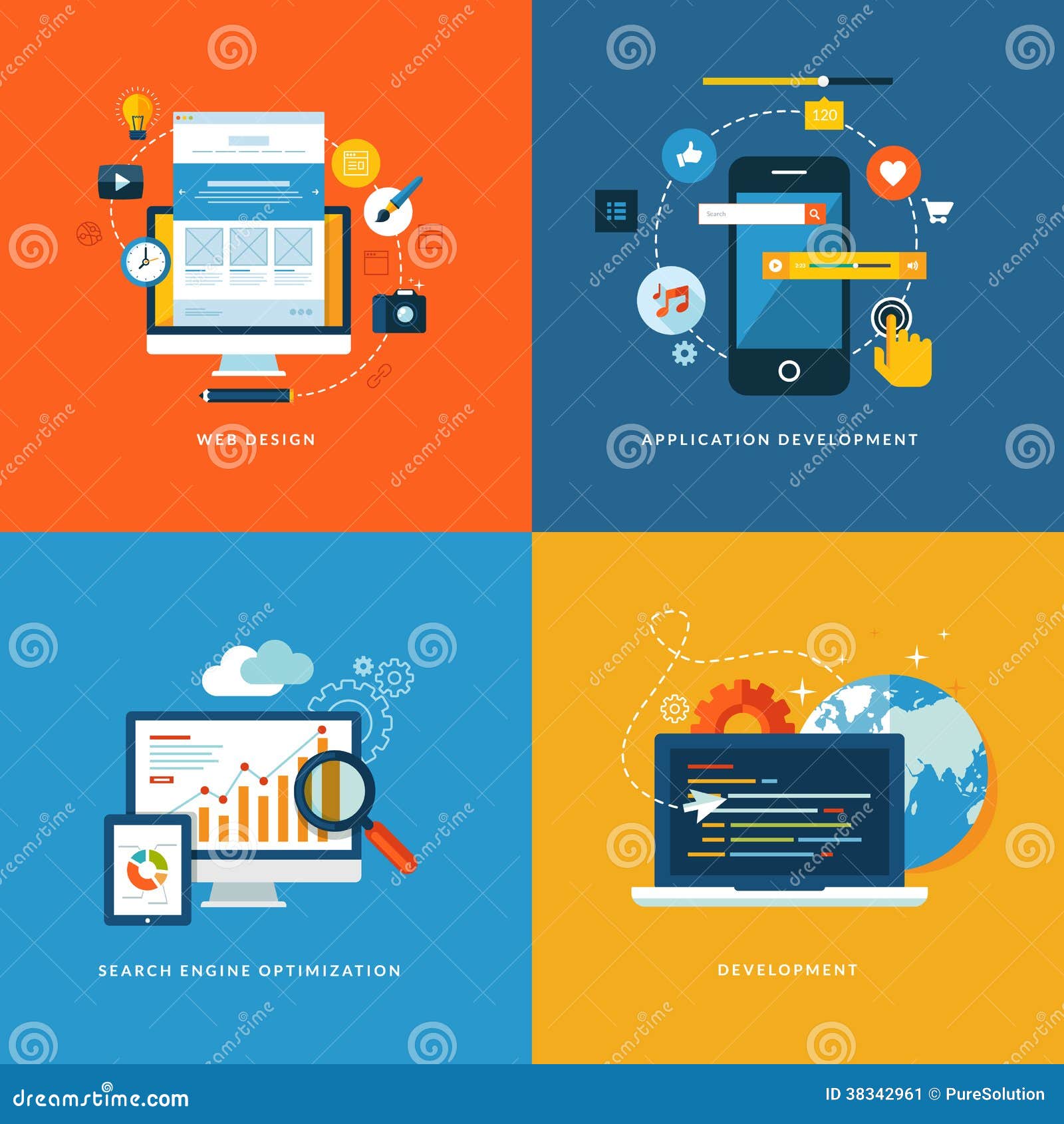 Set Of Flat Concept Icons For Web Development Stock Vector ...