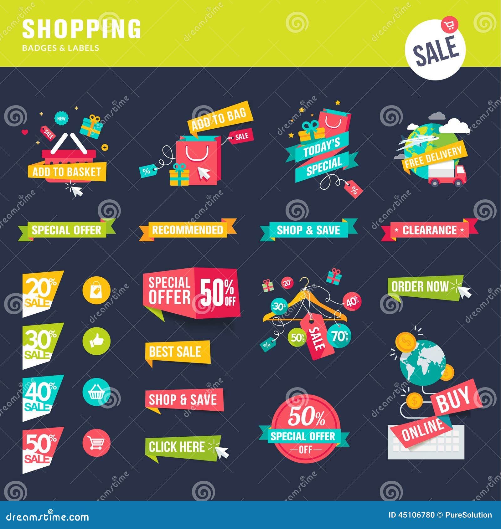 Set of Flat Design Badges and Labels for Shopping Stock Vector