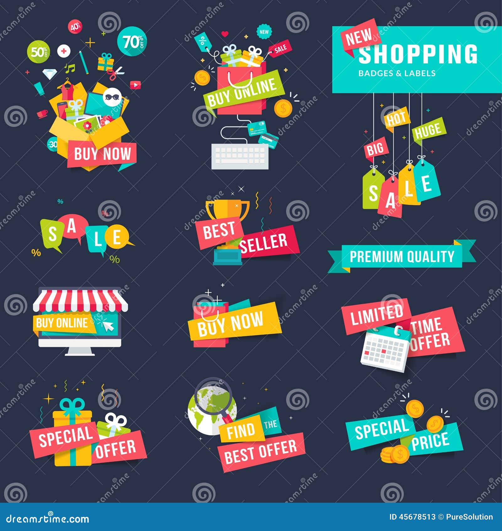 Set of Flat Design Badges and Ribbons for Shopping Stock Vector