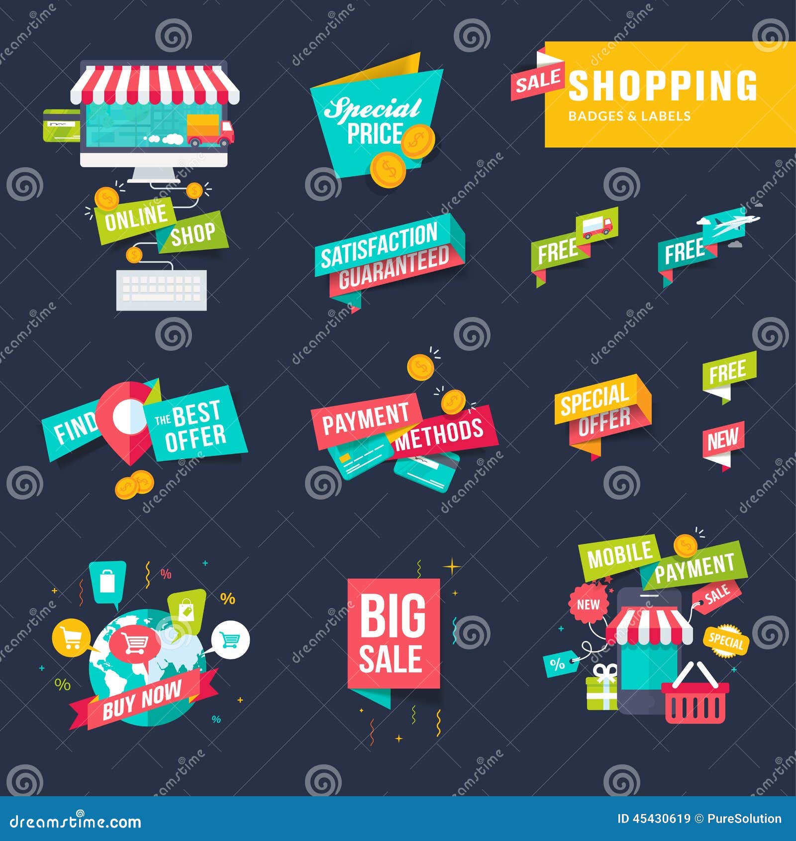 Set of Flat Design Shopping Badges and Labels Stock Vector