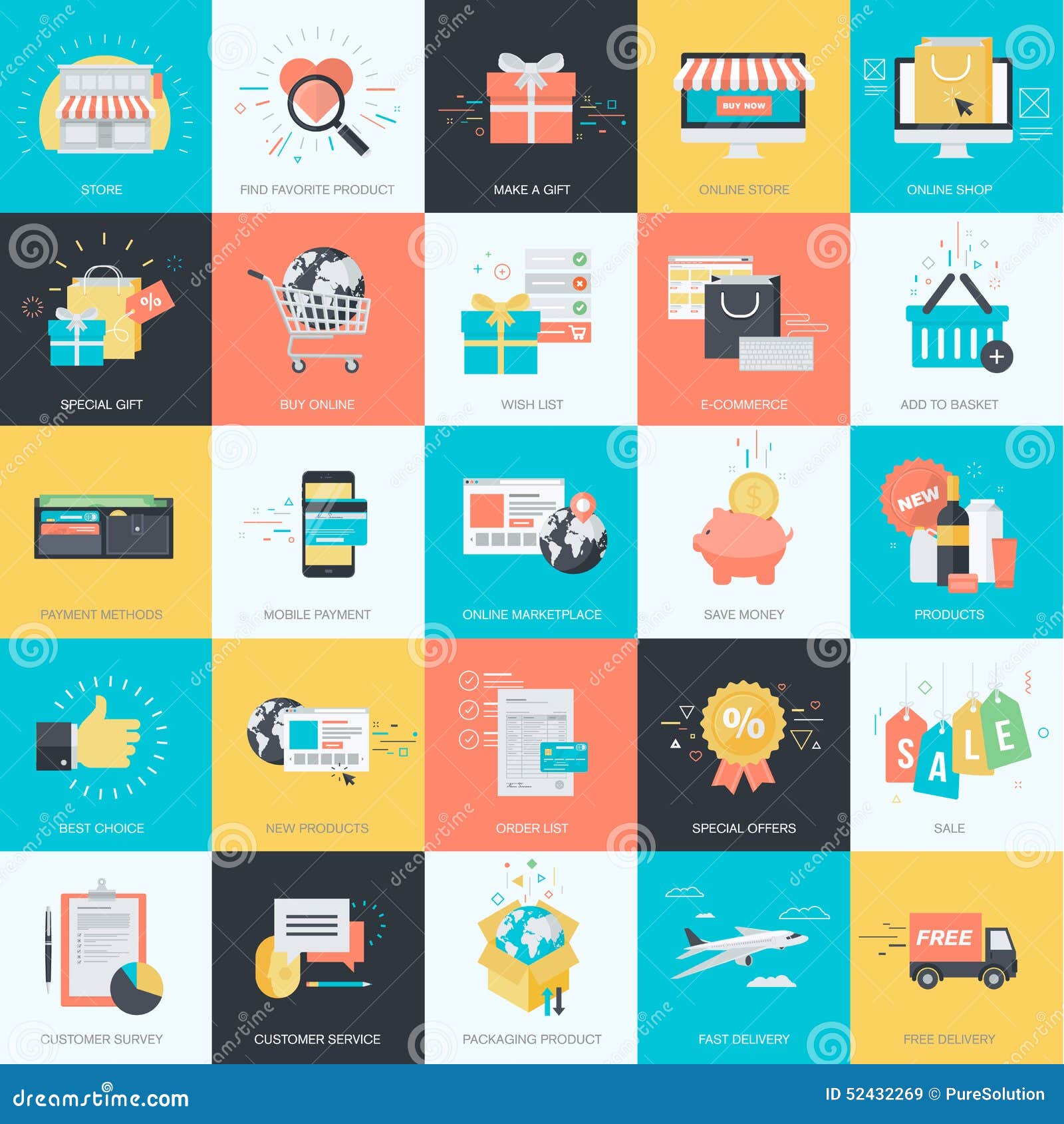 set of flat  style icons for e-commerce, online shopping