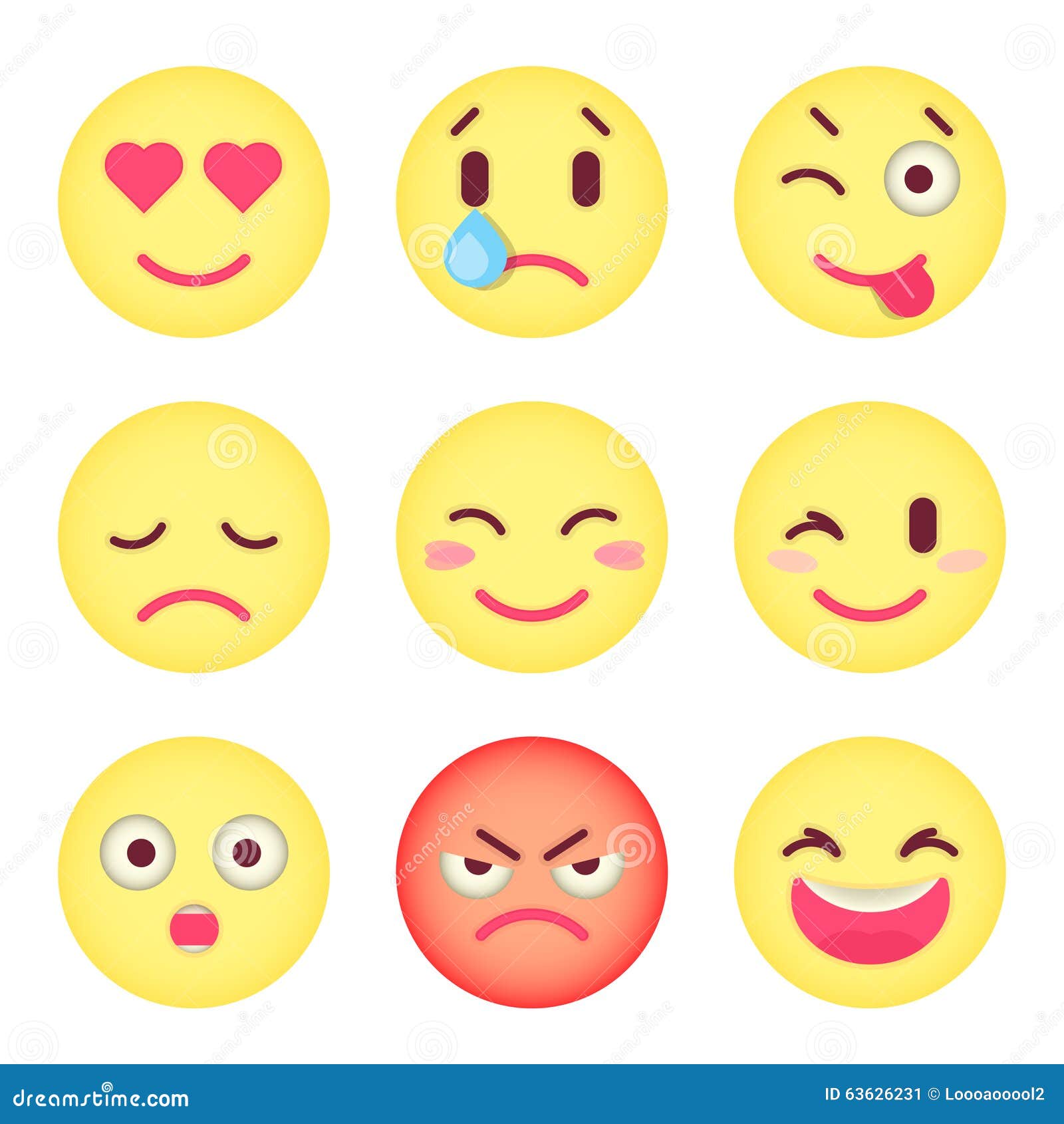 Set of Flat Emoticons. Set of Emoji. Isolated Vector Stock Vector ...