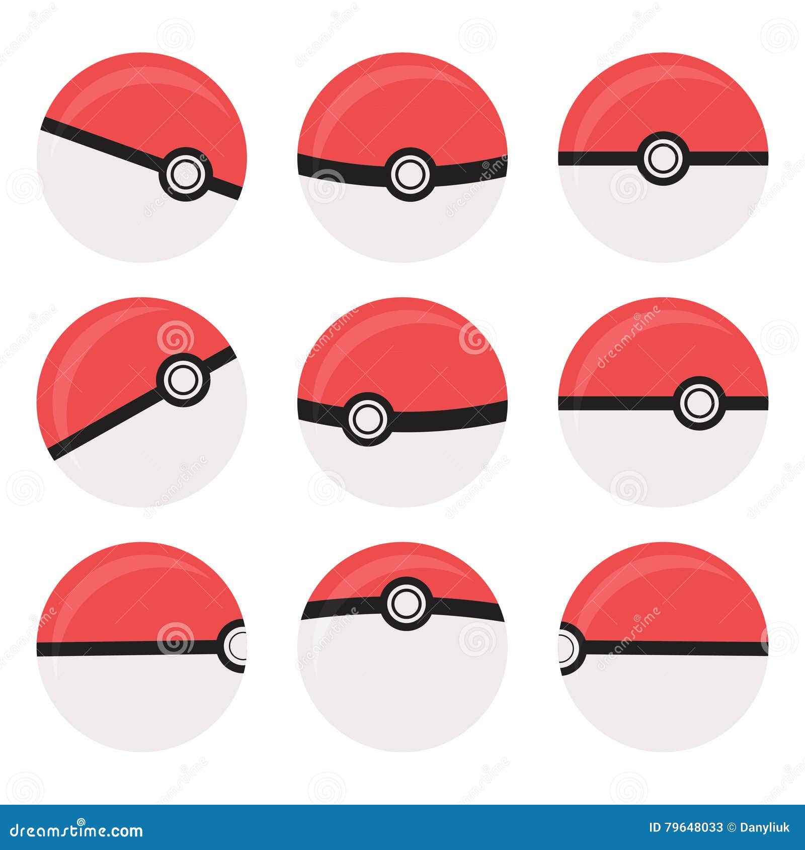 Vector Illustration Of A Pokeball Icon With Nine Colorful Round