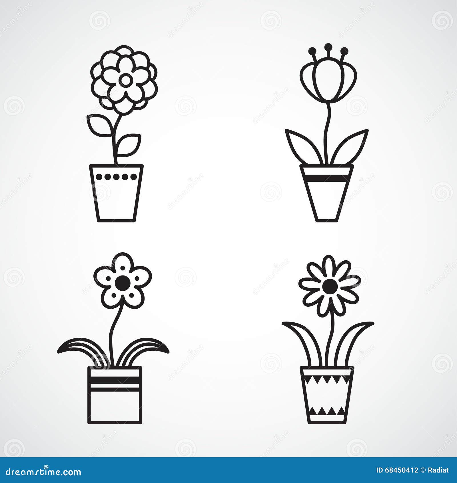 Set Of Flat Icon Flower Icons Silhouette Isolated Stock Vector