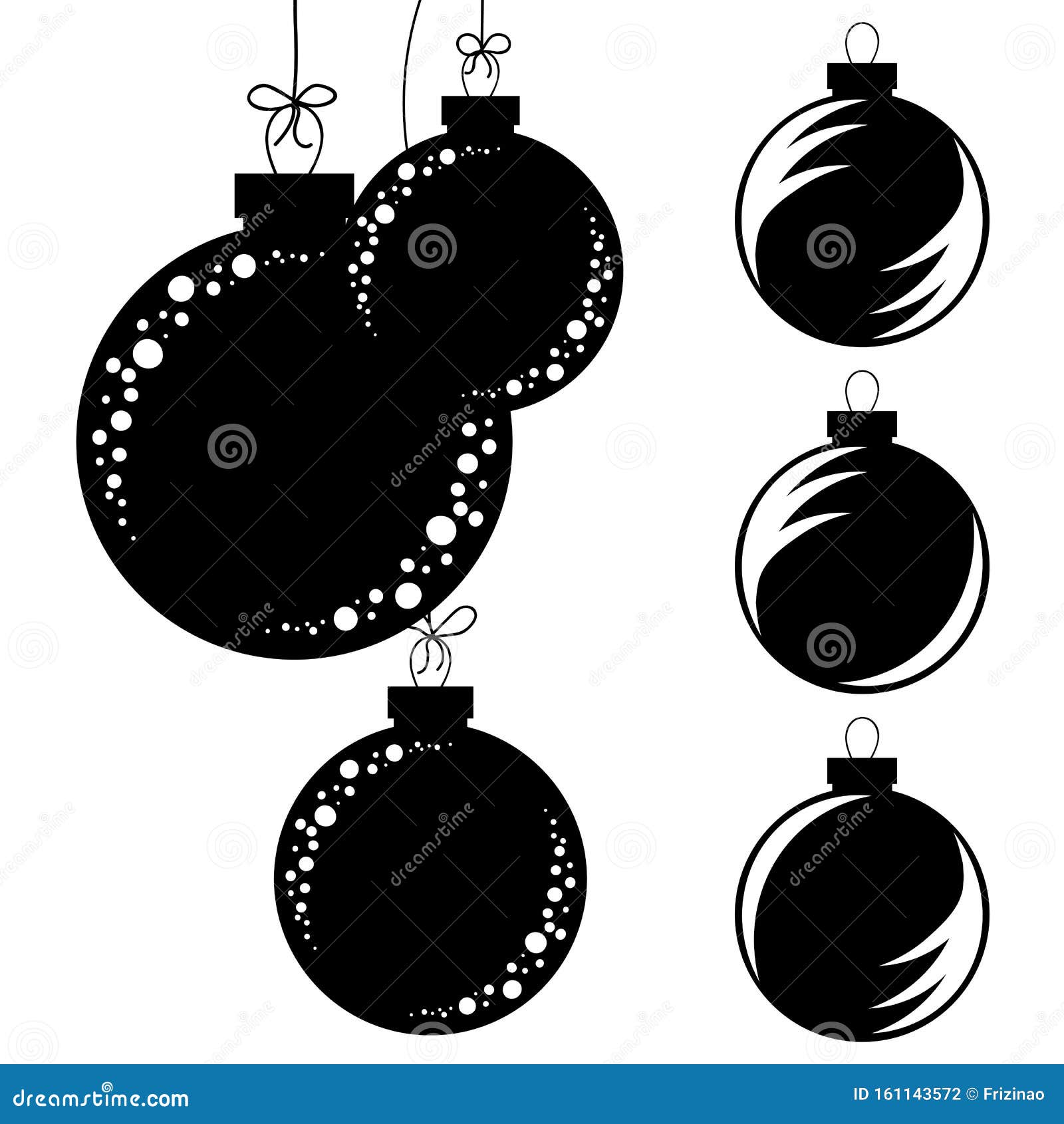 Set of Flat Isolated Black and White Silhouettes of Christmas Toys ...