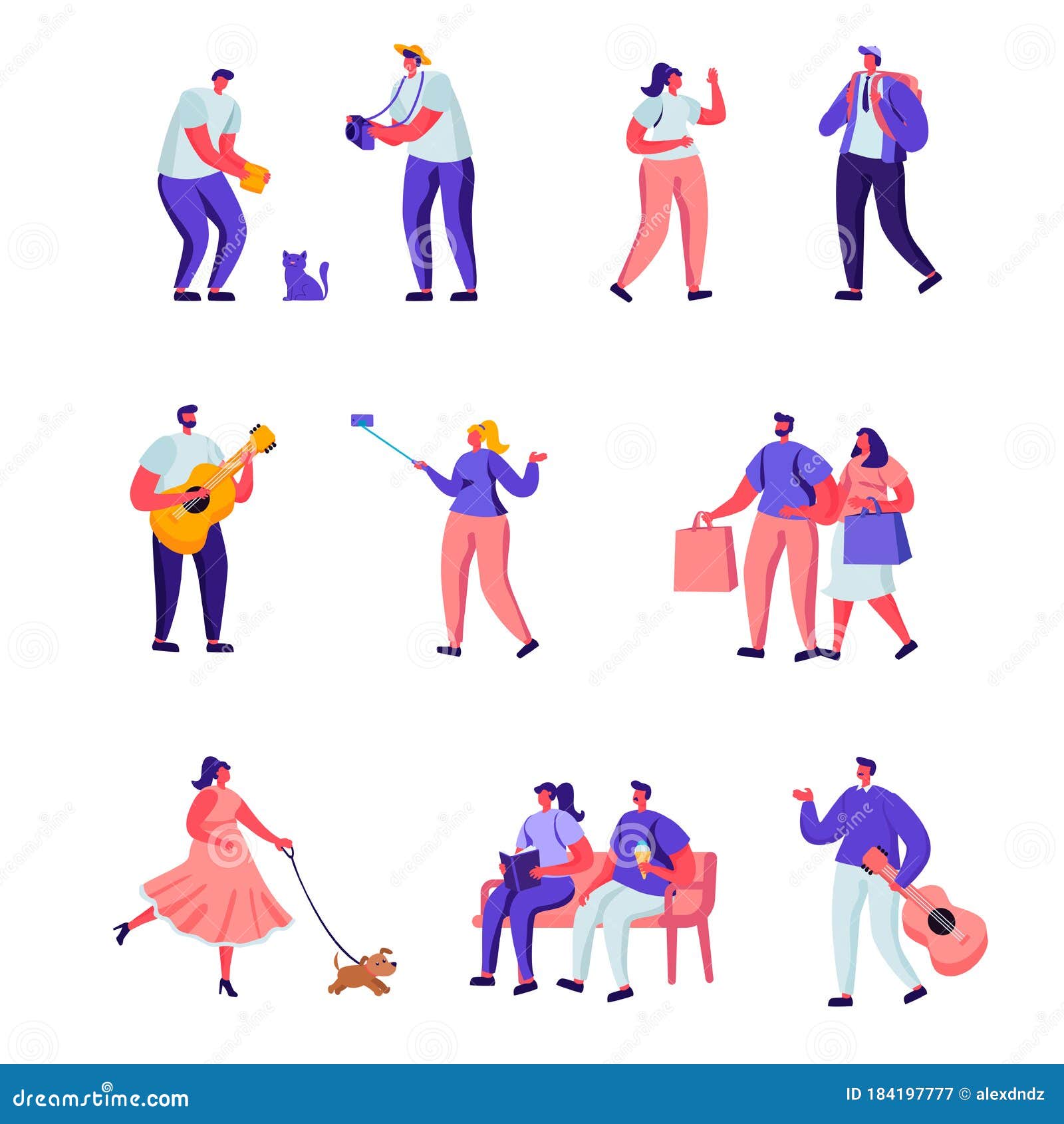 Set of Flat Street Musicians and Pedestrians Characters. Cartoon ...