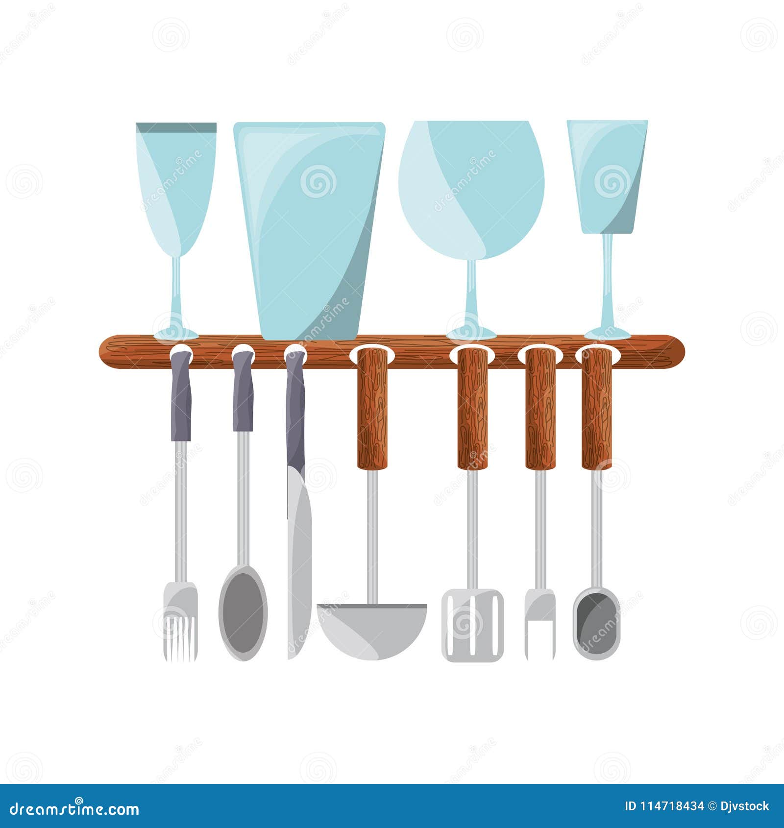 Set flat kitchen utensils stock vector. Illustration of glass 114718434