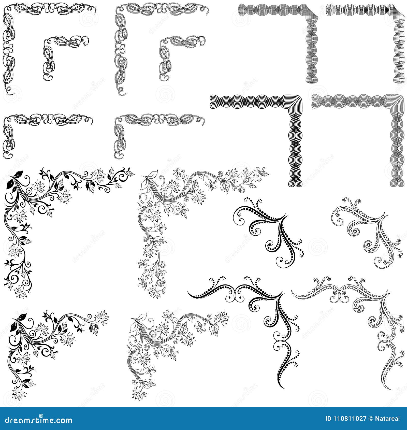 Set of Floral Corner Design Elements Stock Vector Illustration of Drawing Chart Corner Design