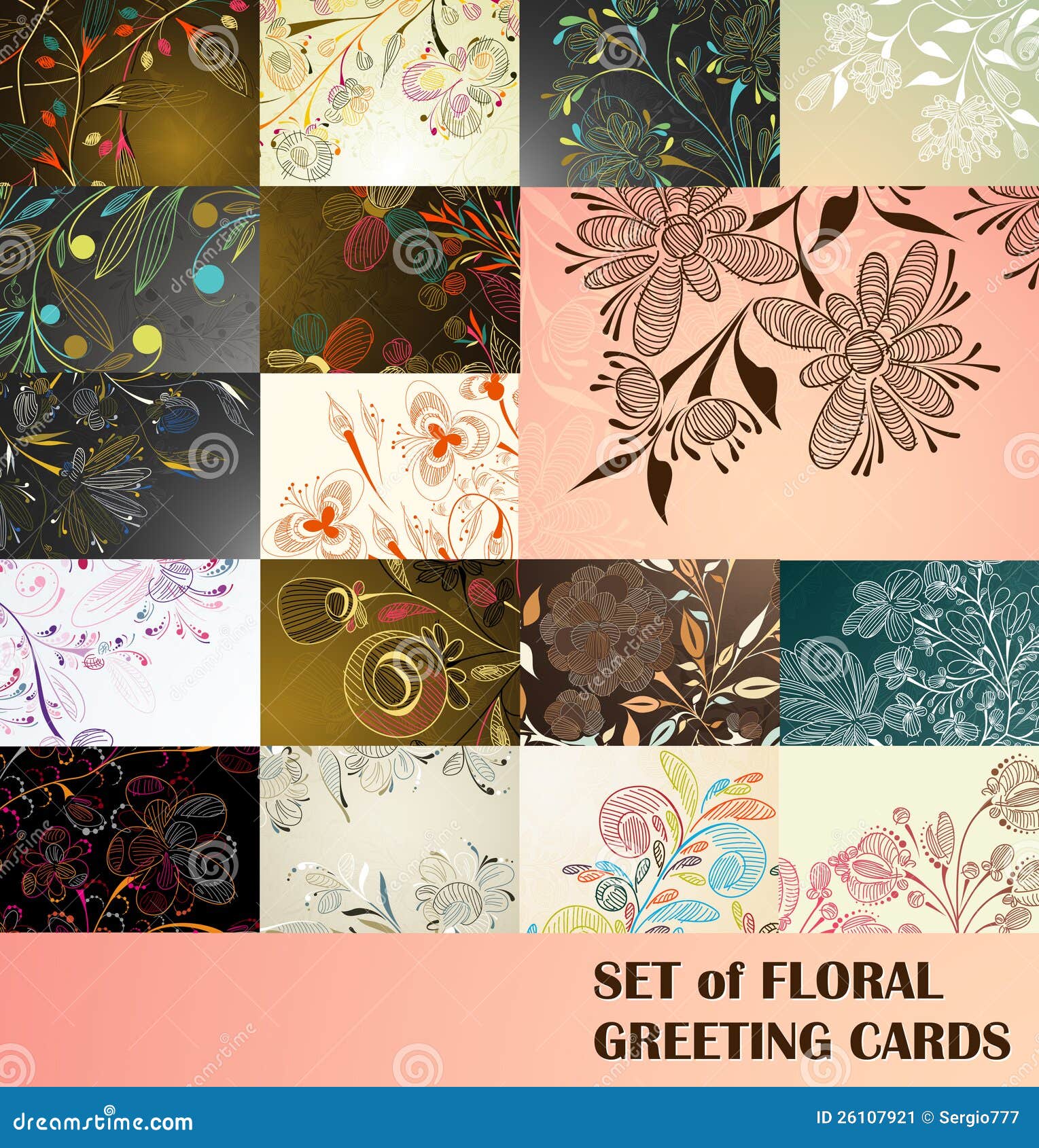 Set of Floral Greeting Cards Stock Vector Illustration of elegance