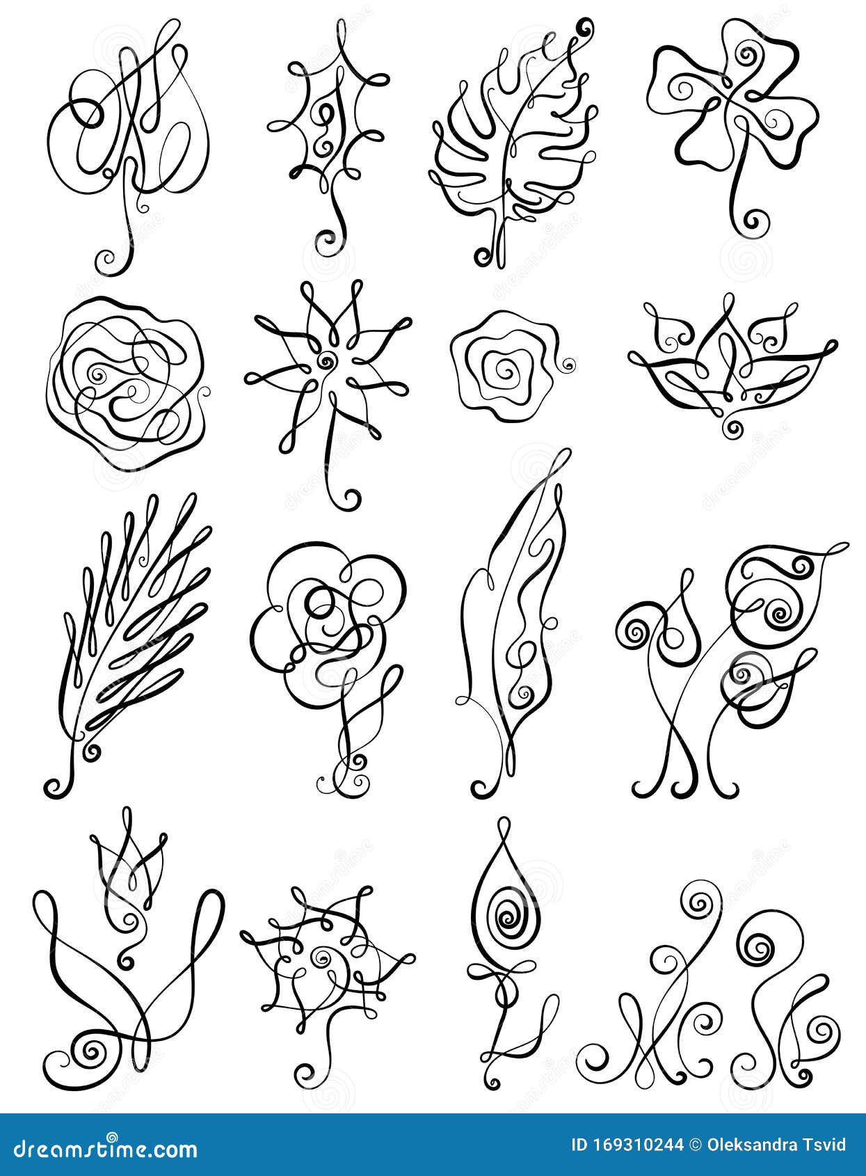 Set of Floral Icon in Line Art Design. Stock Vector - Illustration of ...