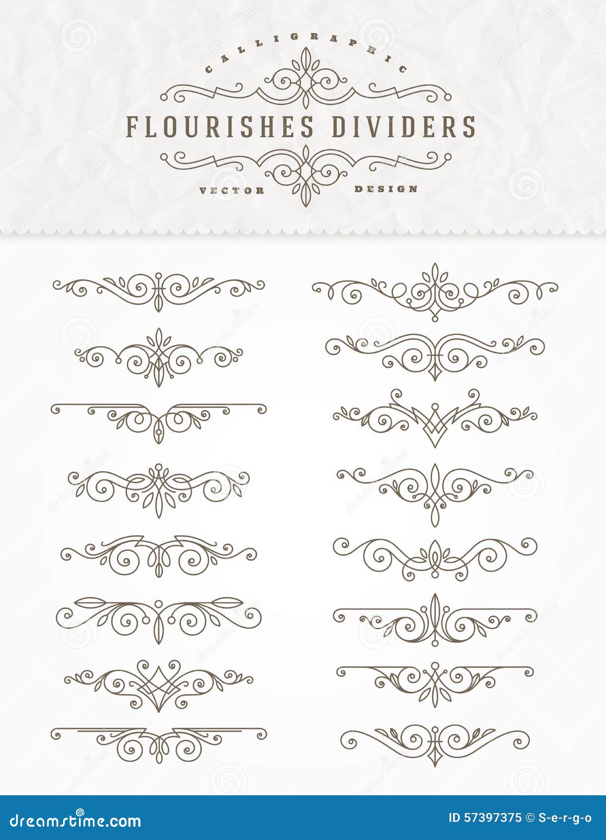 set of flourishes calligraphic elegant dividers